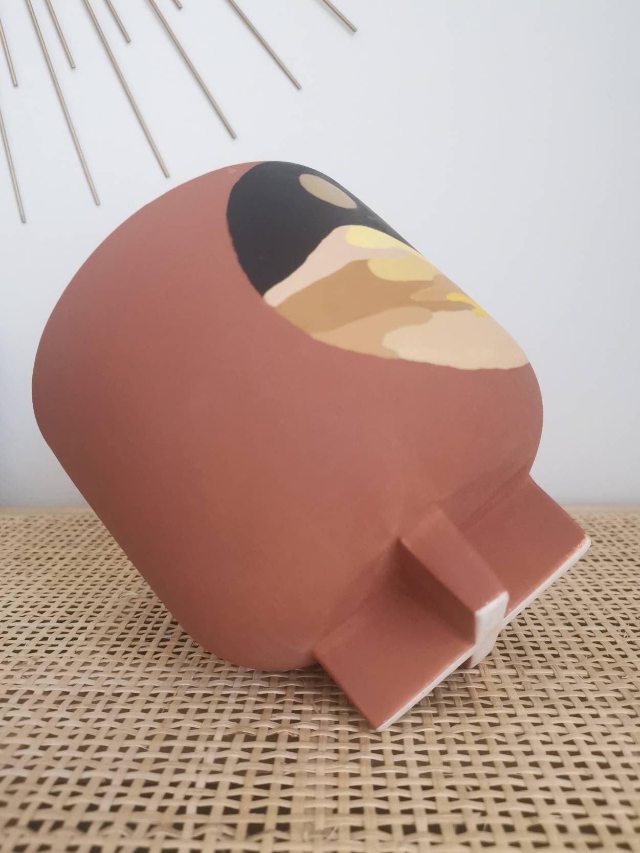 Handbemalter Keramik Blumentopf, Übertopf, Pflanzentopf, Boho Neutraltöne, Upcycling, Mond Wüste Design