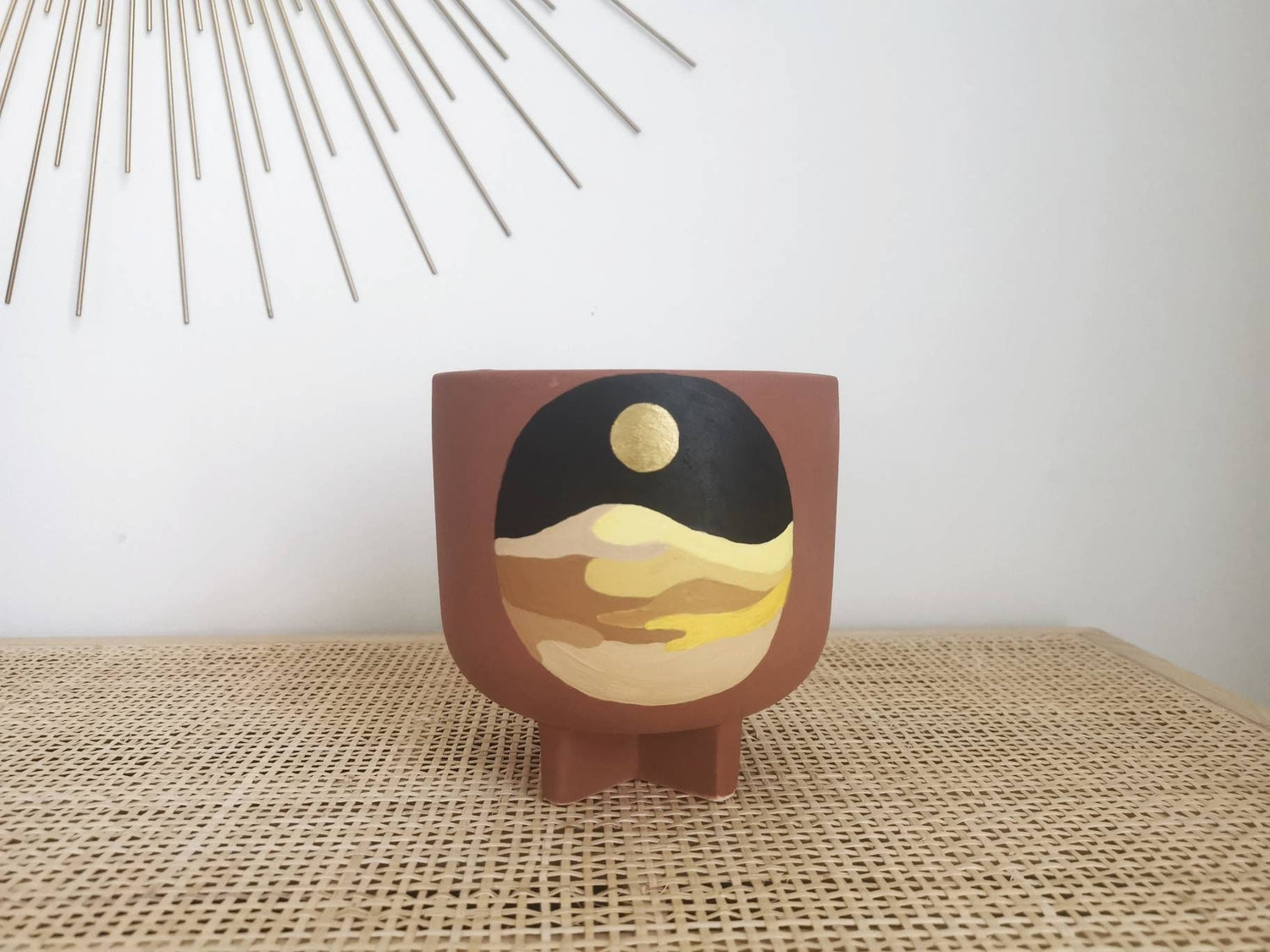 Handbemalter Keramik Blumentopf, Übertopf, Pflanzentopf, Boho Neutraltöne, Upcycling, Mond Wüste Design