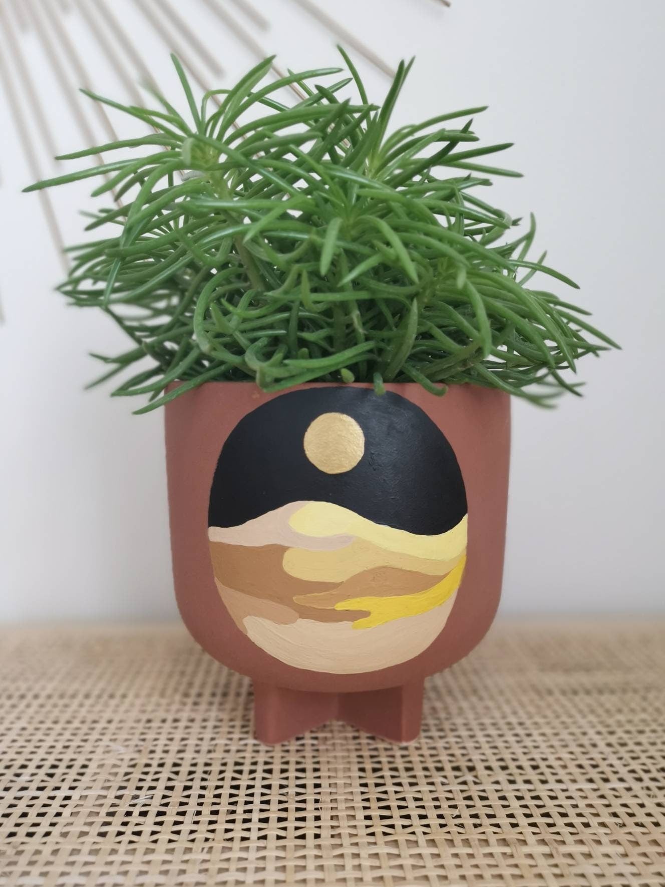 Handbemalter Keramik Blumentopf, Übertopf, Pflanzentopf, Boho Neutraltöne, Upcycling, Mond Wüste Design