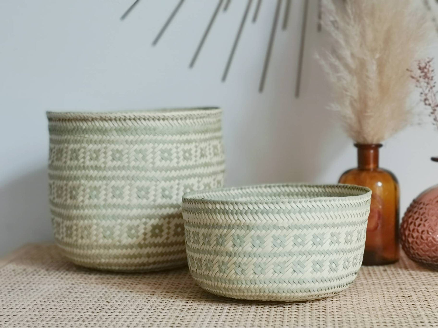 Ensemble de 2 paniers mexicains, panier cosmétique, panier de rangement, panier à plantes bohème, panier éclectique, intérieur bohème