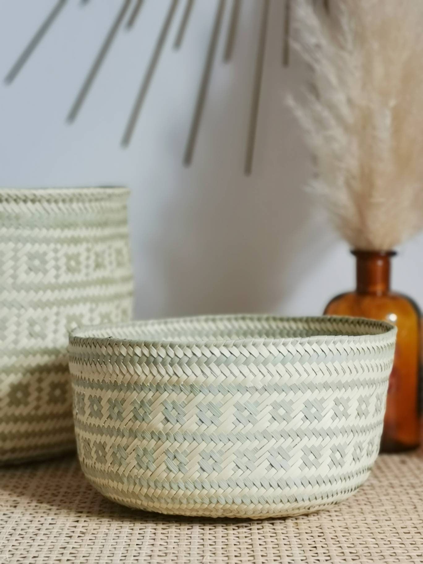 Set von 2 Mexikanischen Körbe, Kosmetikkorb, Aufbewahrungskorb, Boho Pflanzenkorb, Eklektischer Korb, Bohemian Interieur