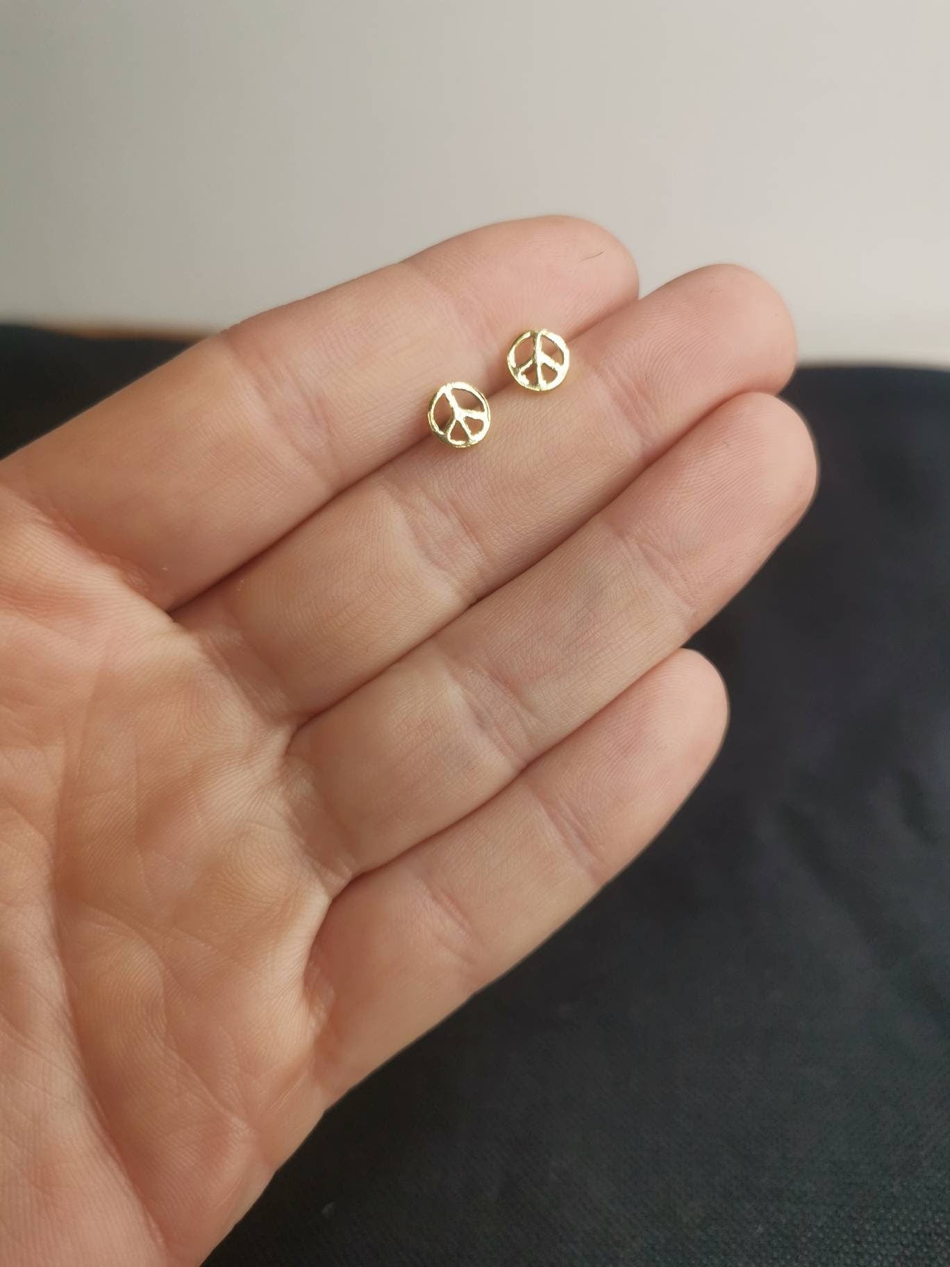 Peace Ohrstecker Silber 925 vergoldet, Ohstecker Sterling Silber gold, Mini Peace Silber Ohrstecker, Frieden Ohrstecker