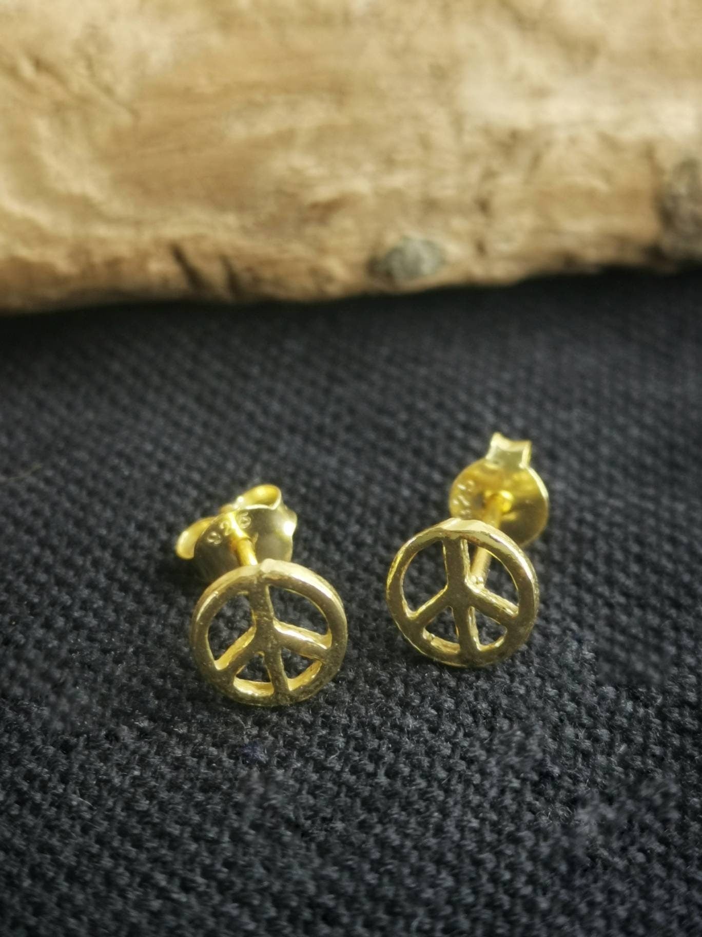 Peace Ohrstecker Silber 925 vergoldet, Ohstecker Sterling Silber gold, Mini Peace Silber Ohrstecker, Frieden Ohrstecker