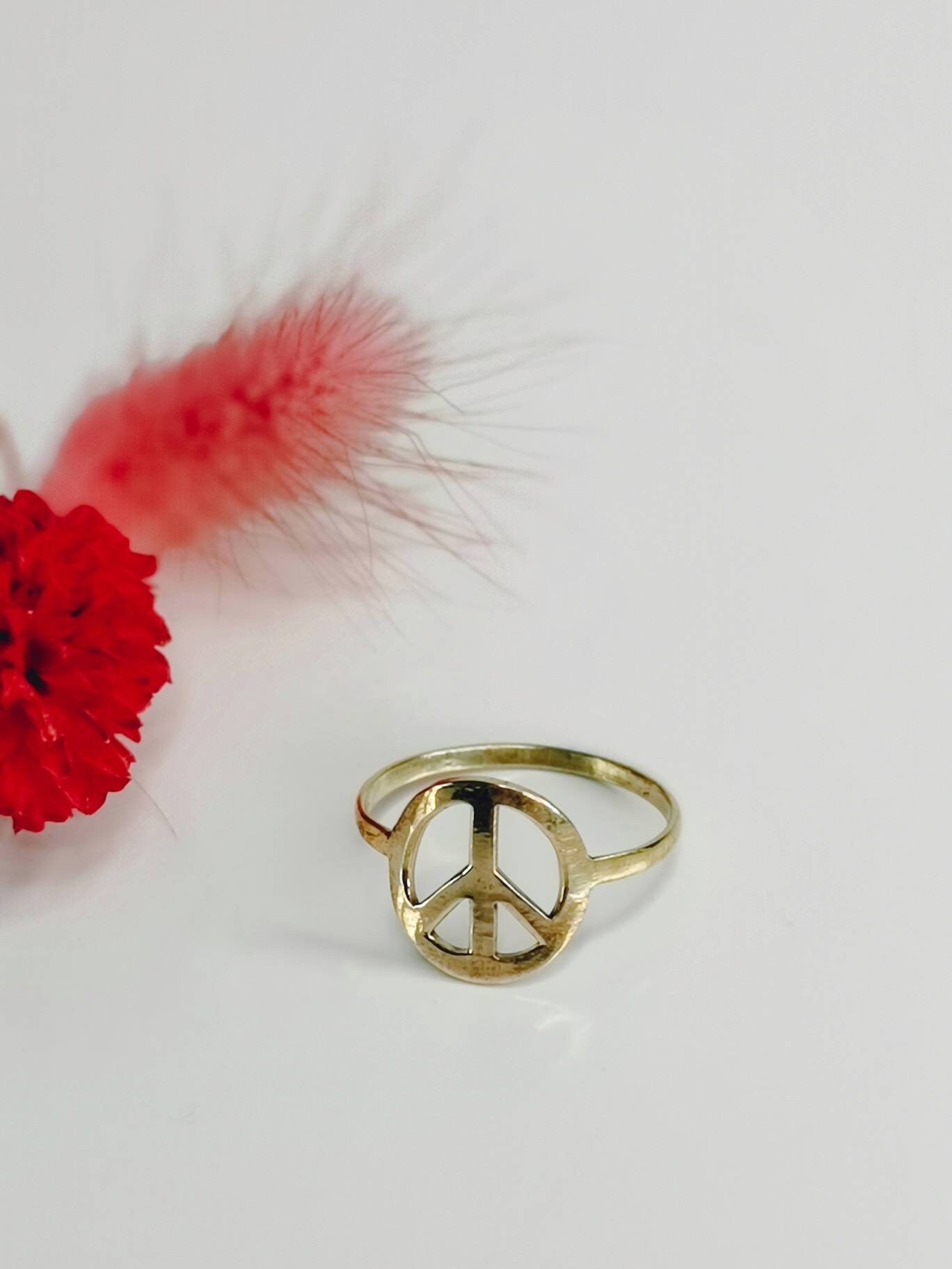 Brass Peace Ring, Stacking Ring, Minimalist Ring, Peace & Love Ring, Golden Ring, Gold Brass Ring