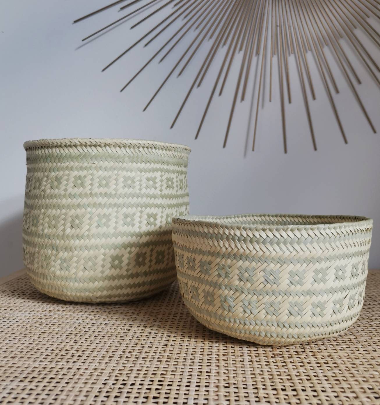 Set von 2 Mexikanischen Körbe, Kosmetikkorb, Aufbewahrungskorb, Boho Pflanzenkorb, Eklektischer Korb, Bohemian Interieur