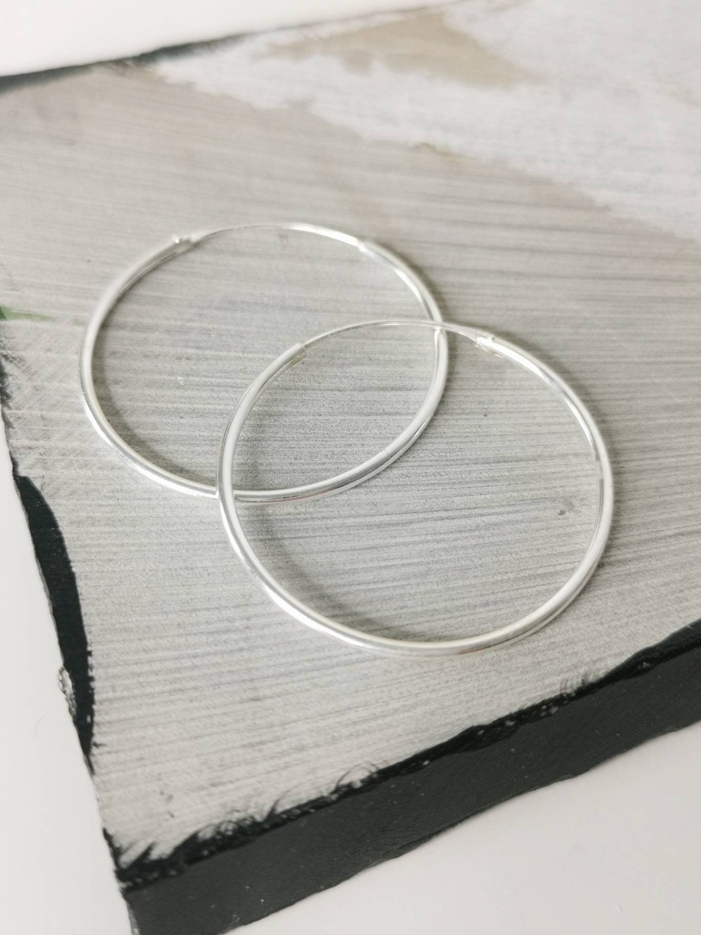 Boucles d'oreilles créoles en argent 925 30 mm x 1,2 mm, créoles en argent sterling