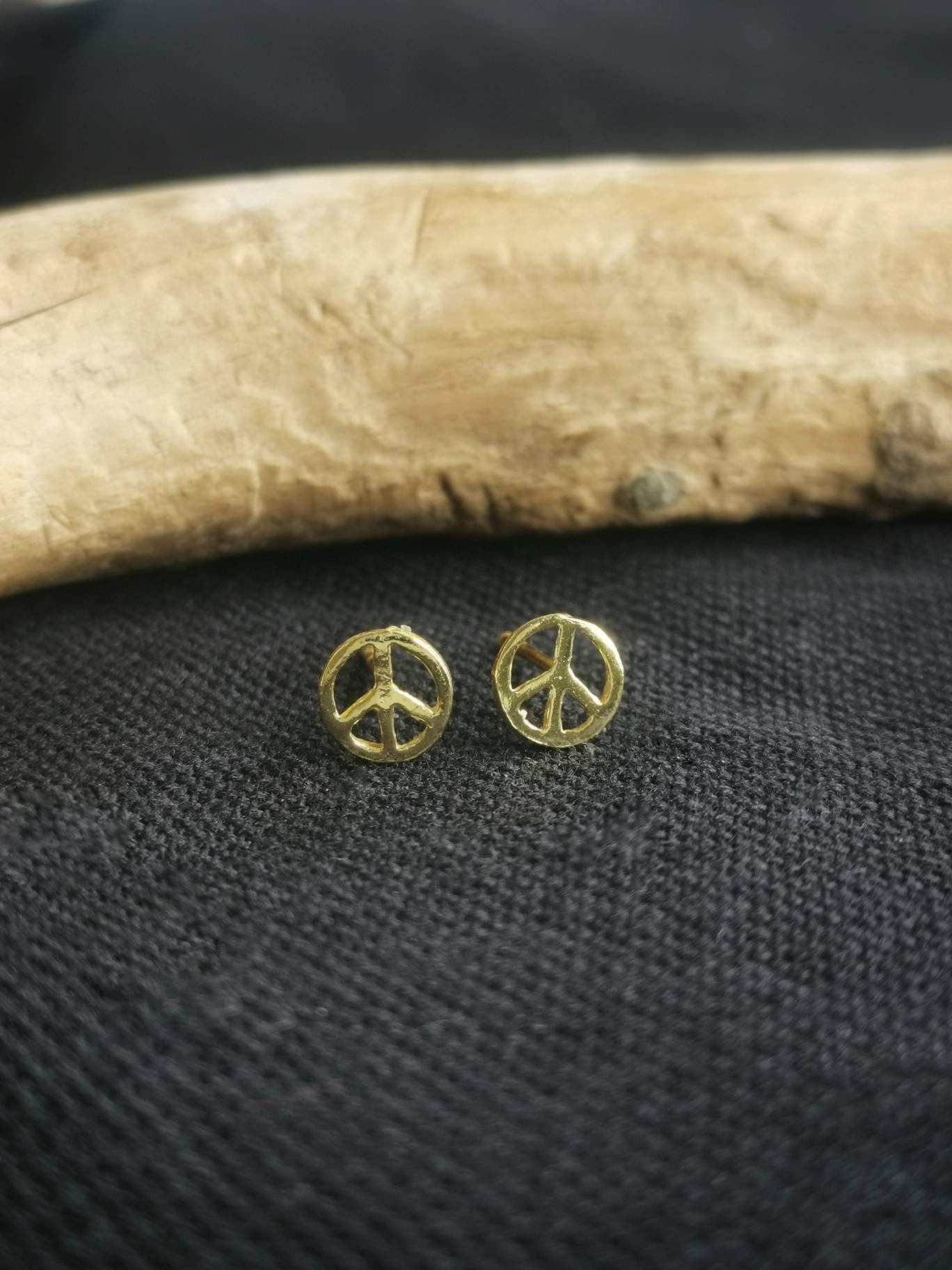 Peace Ohrstecker Silber 925 vergoldet, Ohstecker Sterling Silber gold, Mini Peace Silber Ohrstecker, Frieden Ohrstecker