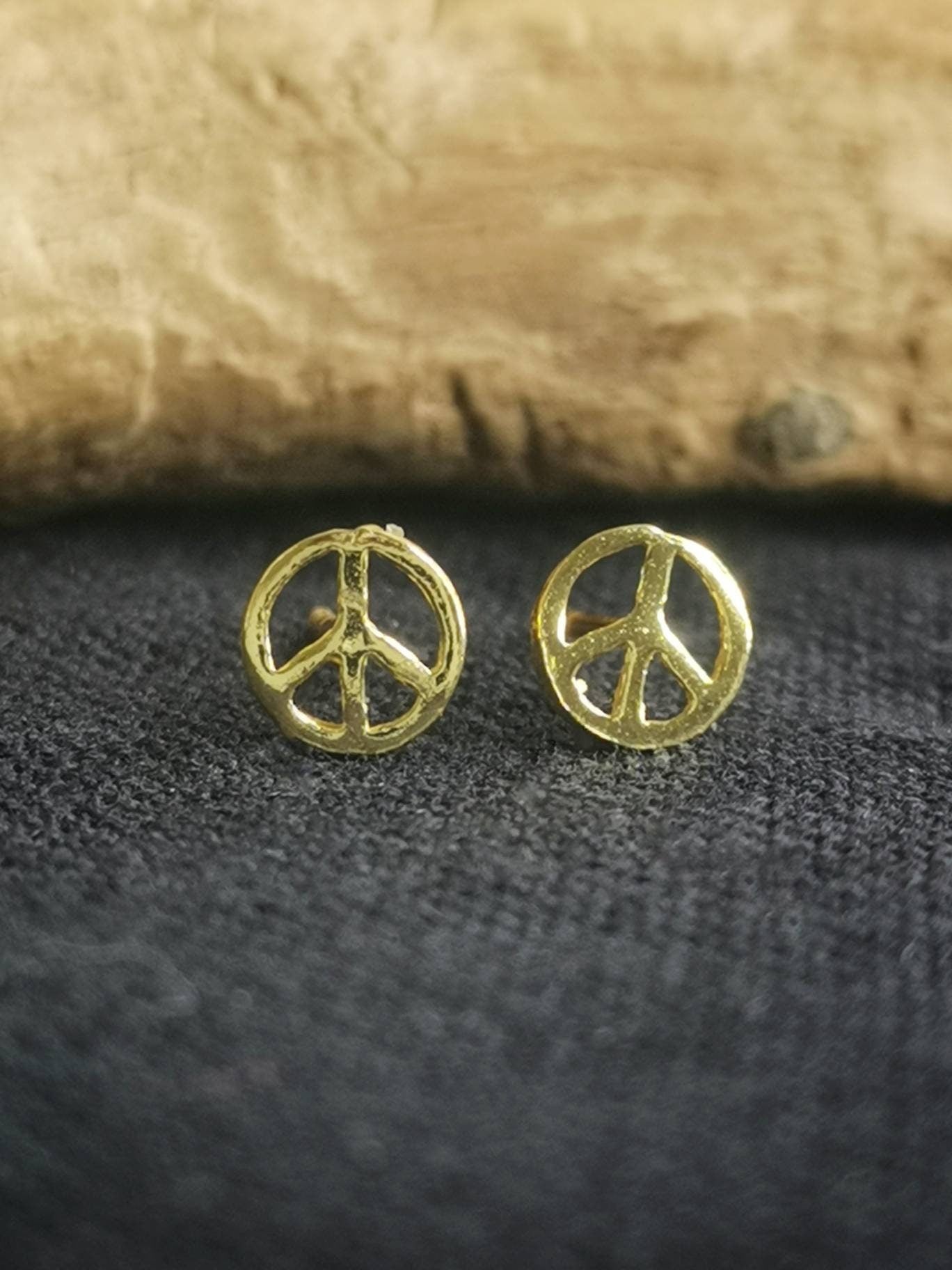 Peace Ohrstecker Silber 925 vergoldet, Ohstecker Sterling Silber gold, Mini Peace Silber Ohrstecker, Frieden Ohrstecker