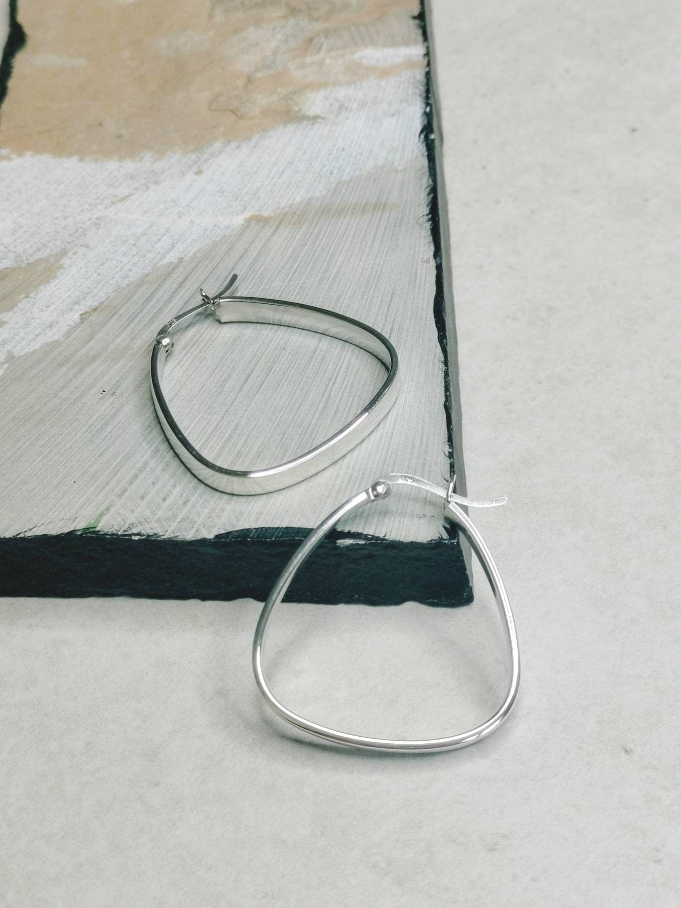 Boucles d'oreilles créoles épaisses en argent 925, géométriques, triangulaires, minimalistes, larges et plates, 35 mm, cadeau