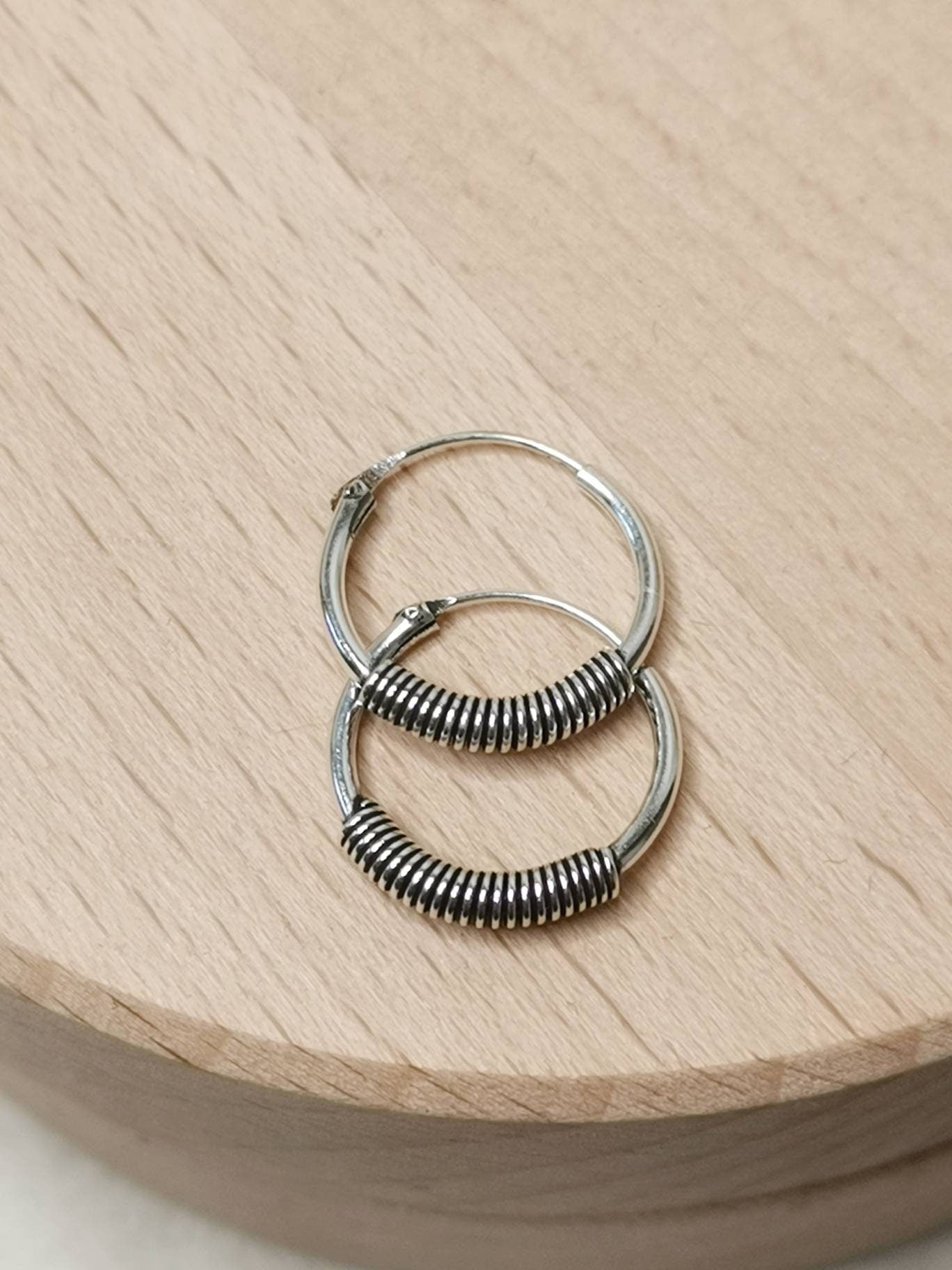 Créoles Bali en argent sterling, créoles en argent 925, créoles 14 mm, boucles d'oreilles argent 925, créoles bohème hippie, créoles Bali, mini créoles