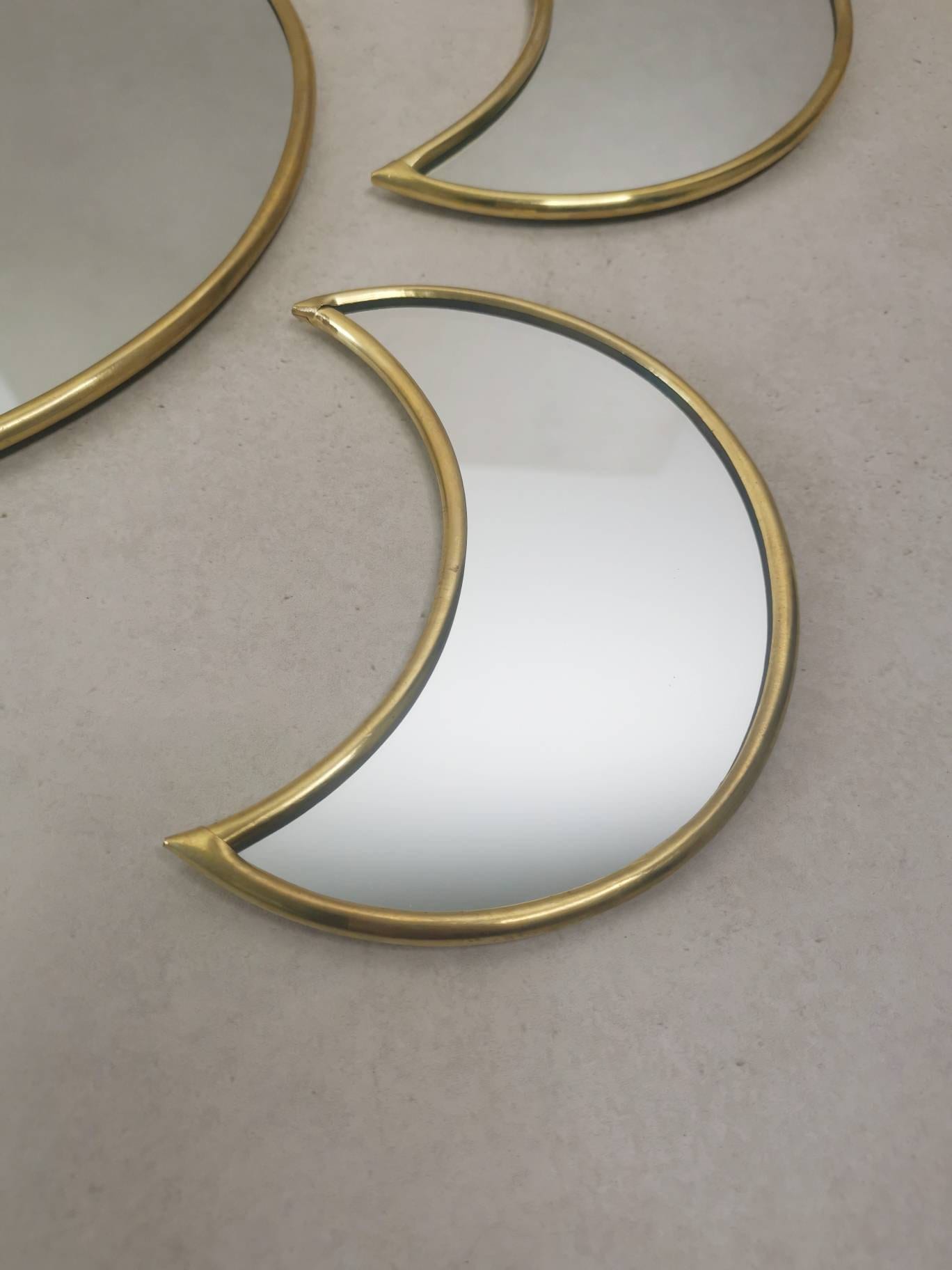 Moon mirror, golden brass mirror, moon phase wall mirror, handmade in Morocco
