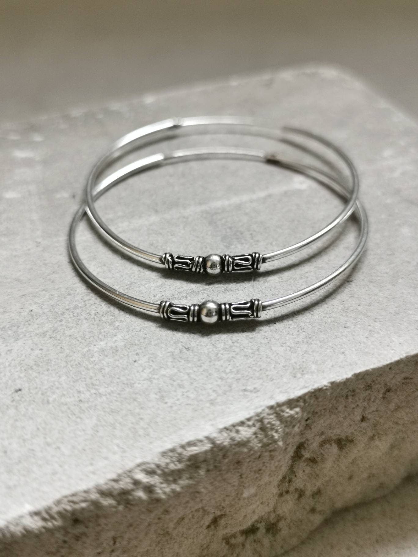 Bali Creolen 40mm aus 925er Silber, Sterling Silber Creolen 4 cm, Ohrringe Silber 925, Boho Hippie Creolen