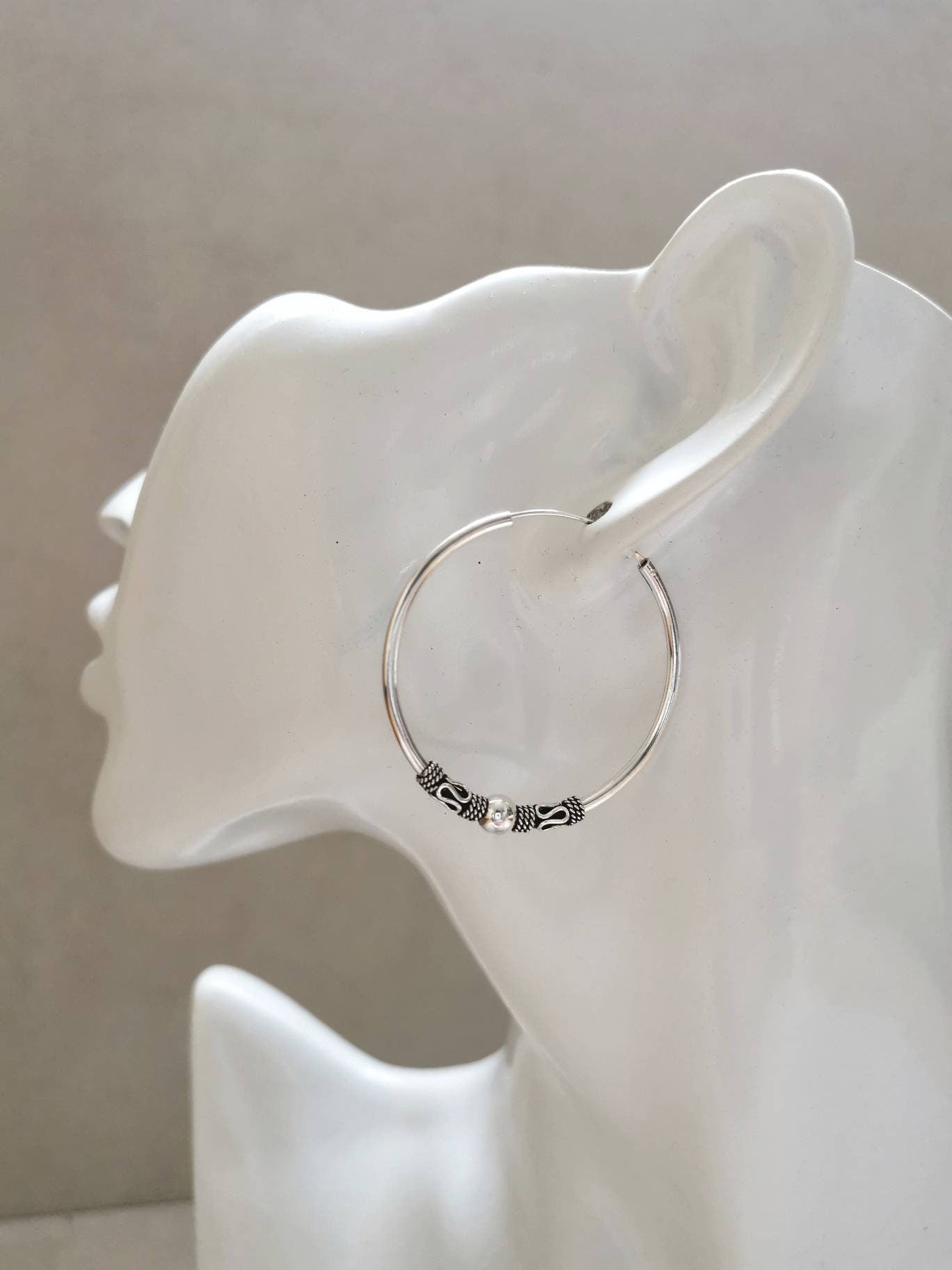 Bali hoop earrings 40mm made of 925 silver, sterling silver hoop earrings, earrings silver 925, boho hippie hoop earrings