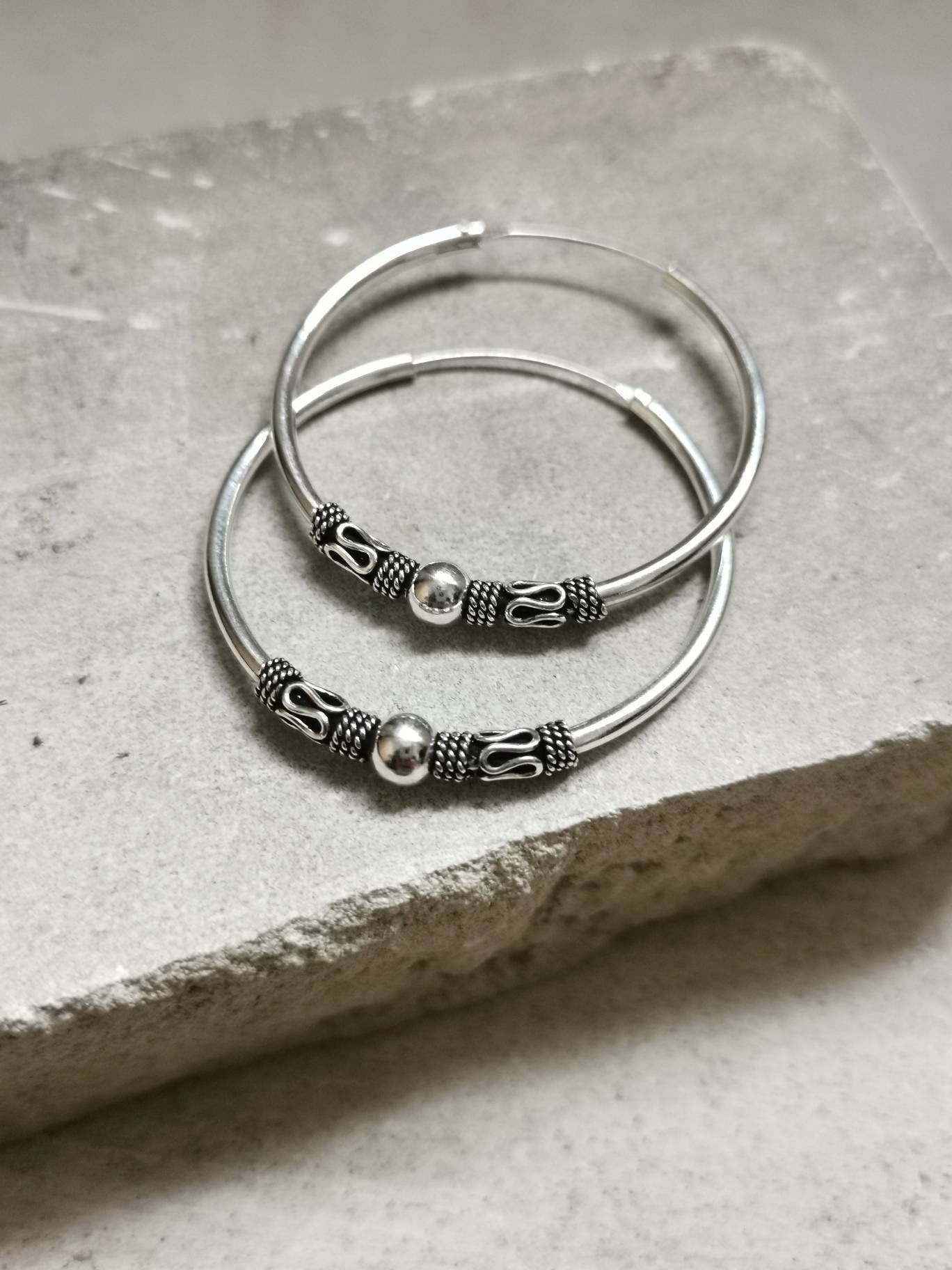 Bali hoop earrings 40mm made of 925 silver, sterling silver hoop earrings, earrings silver 925, boho hippie hoop earrings