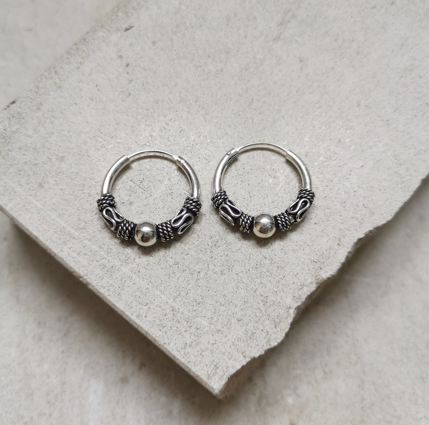 Bali Creolen 20mm aus 925er Silber, Sterling Silber Creolen, Ohrringe Silber 925, Boho Hippie Creolen