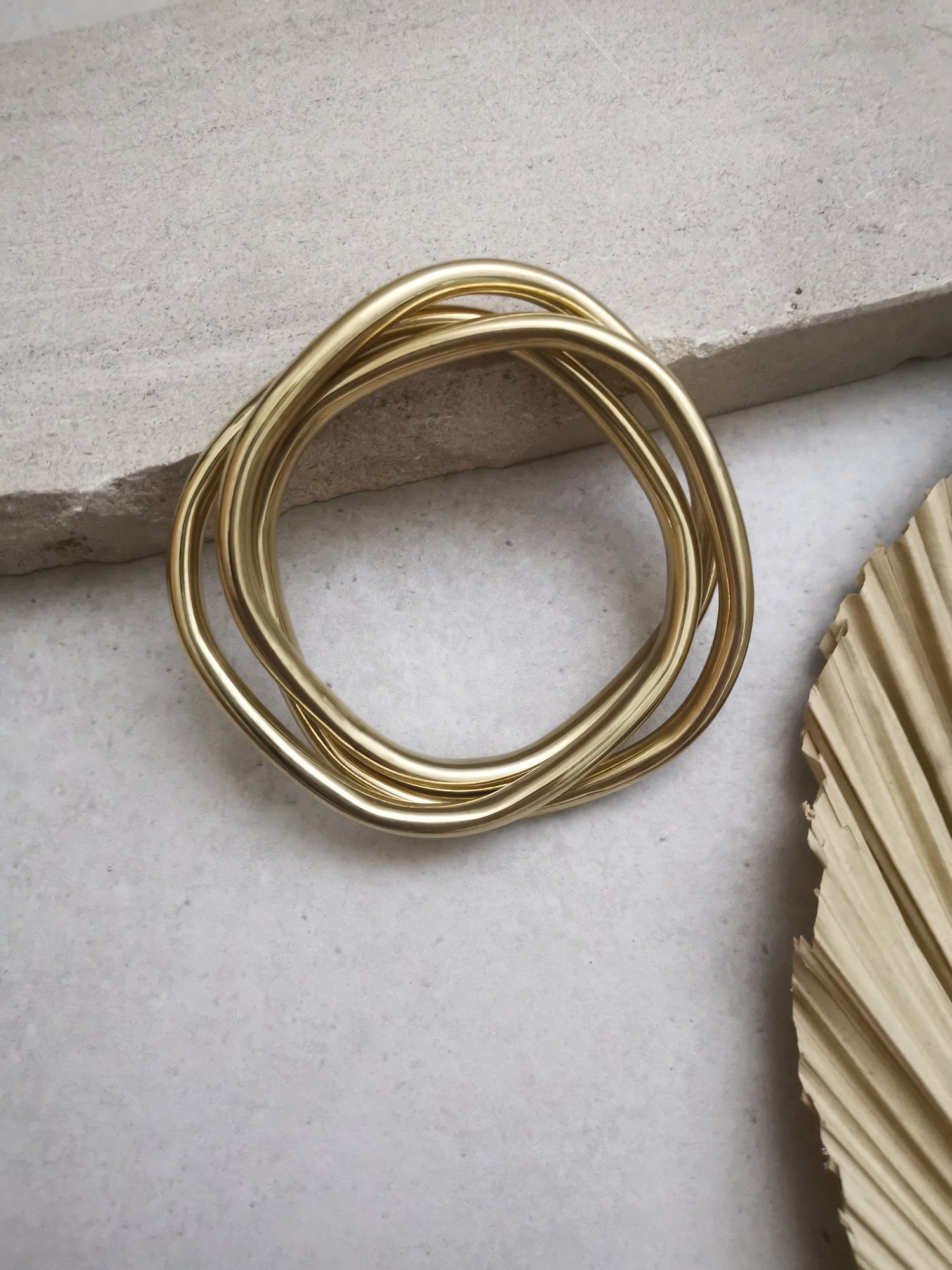 Chunky bracelet made of golden brass, statement bracelet, wide bangles, tribal golden bangle made of 3 geometric hoops, trio bracelet