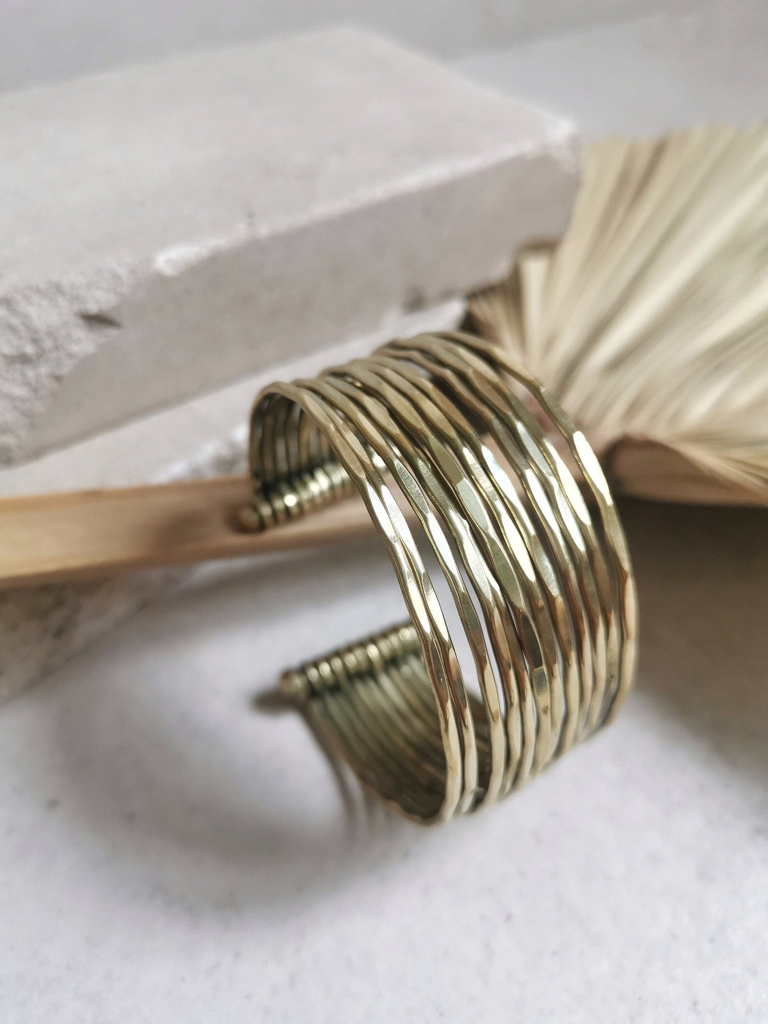 Brass cuff bracelet, golden brass bracelet, gold hammered bangle