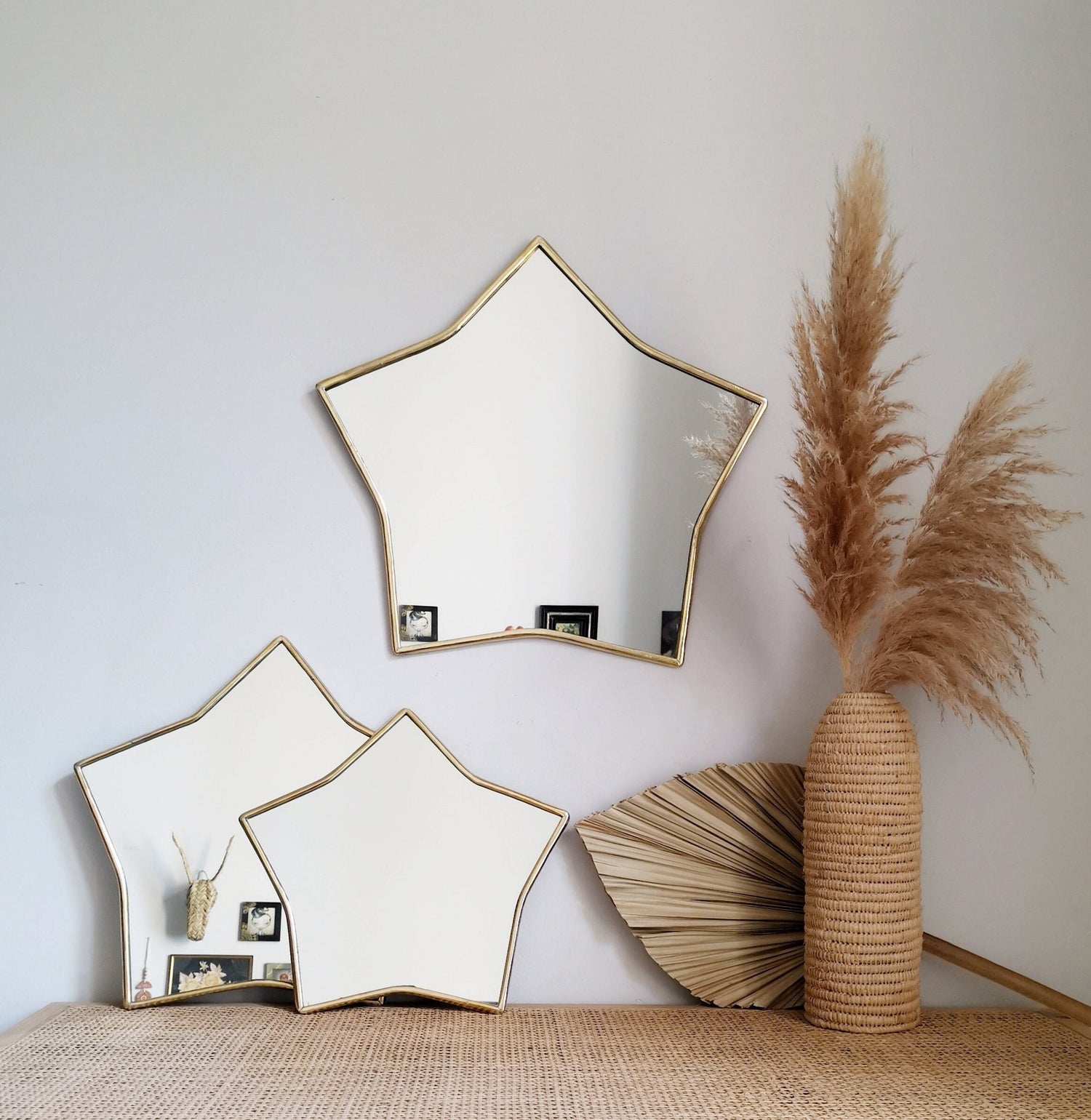 Star mirror with golden frame, golden wall mirror, mirror from Morocco, handmade, star-shaped mirror