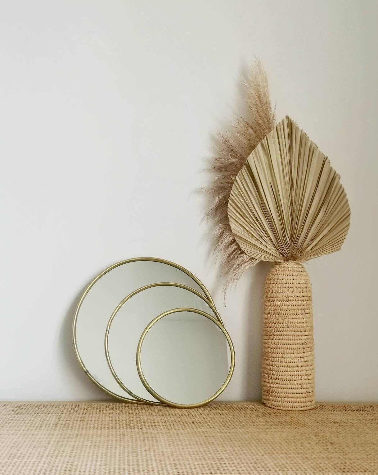 Round mirror, mirror with golden brass frame, round wall mirror, handmade from Morocco