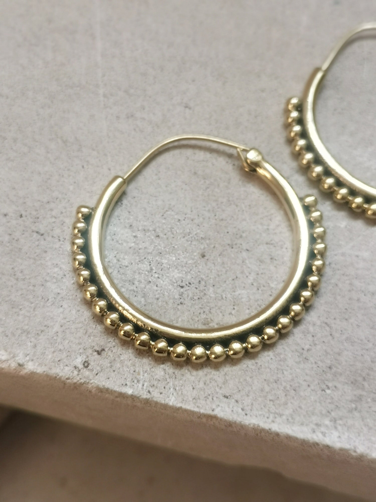 Ball hoop earrings, brass hoop earrings 40mm, boho hippie hoop earrings, Bali hoop earrings, gold hoops