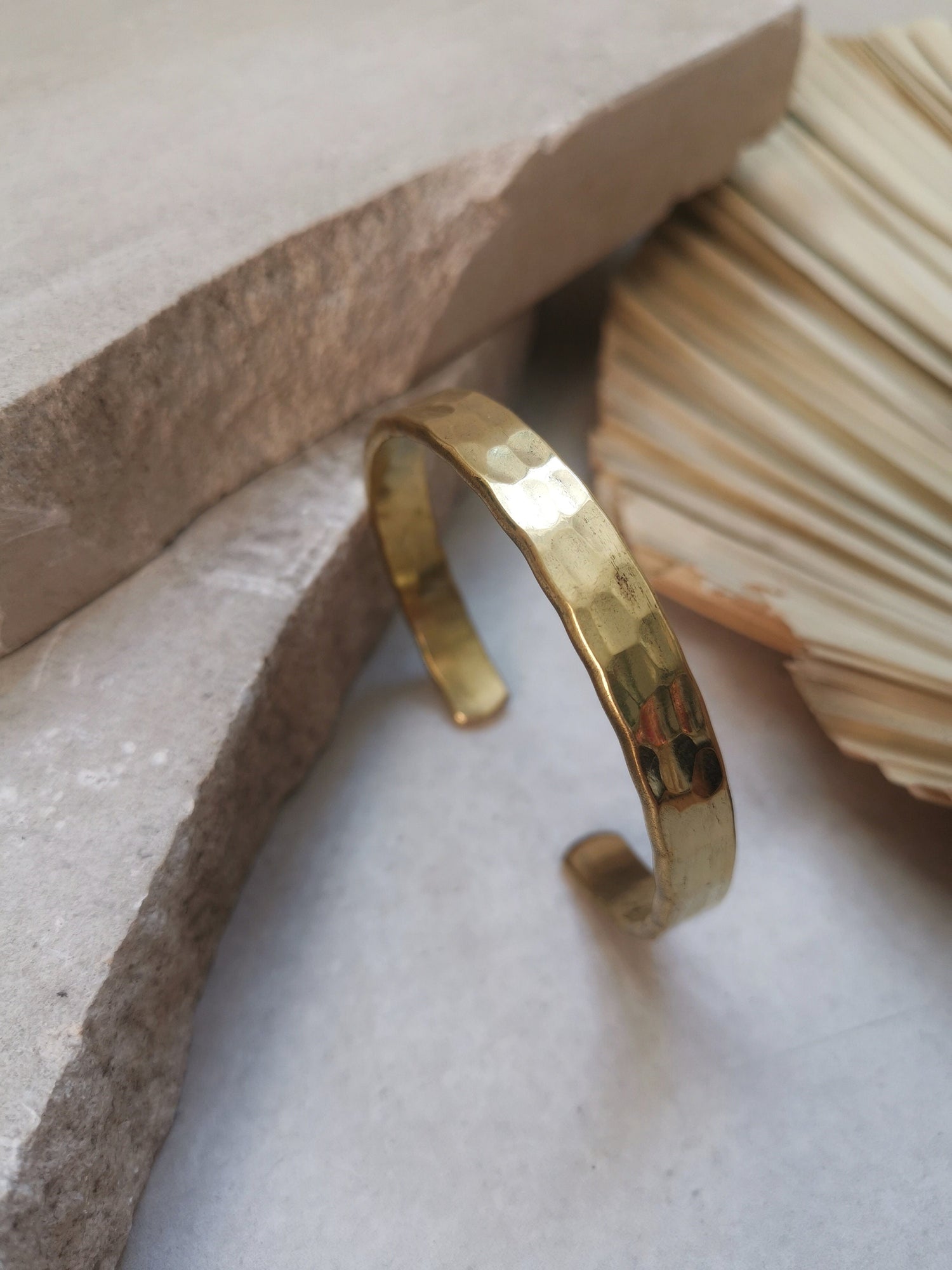 Wide bracelet made of golden brass adjustable, bangle made of solid brass hammered gold, minimalist simple bangle
