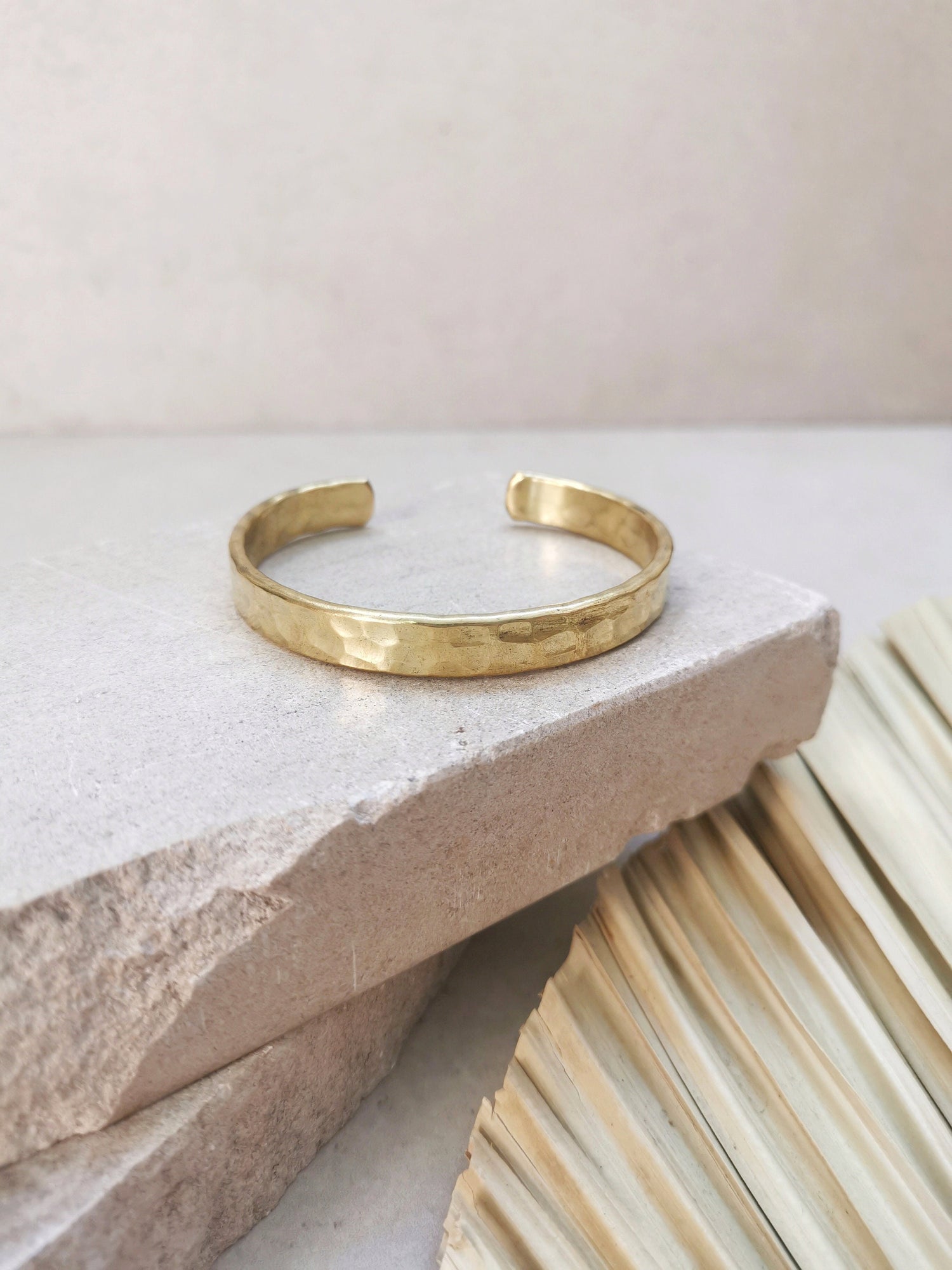 Wide bracelet made of golden brass adjustable, bangle made of solid brass hammered gold, minimalist simple bangle
