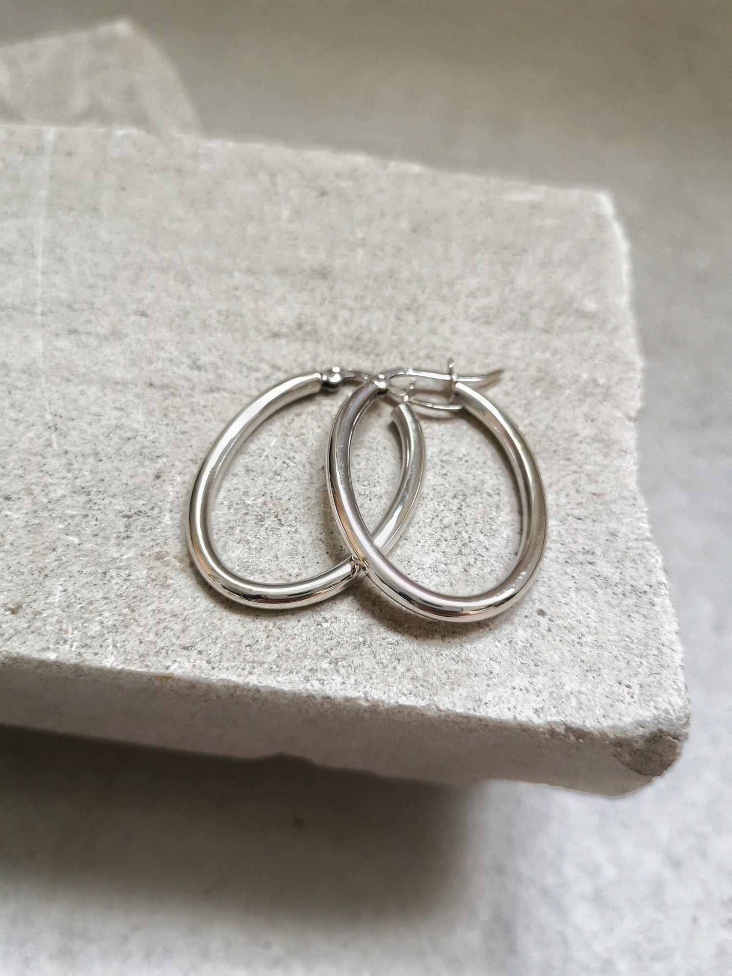 Boucles d'oreilles créoles ovales en argent 925, minimalistes, en argent sterling