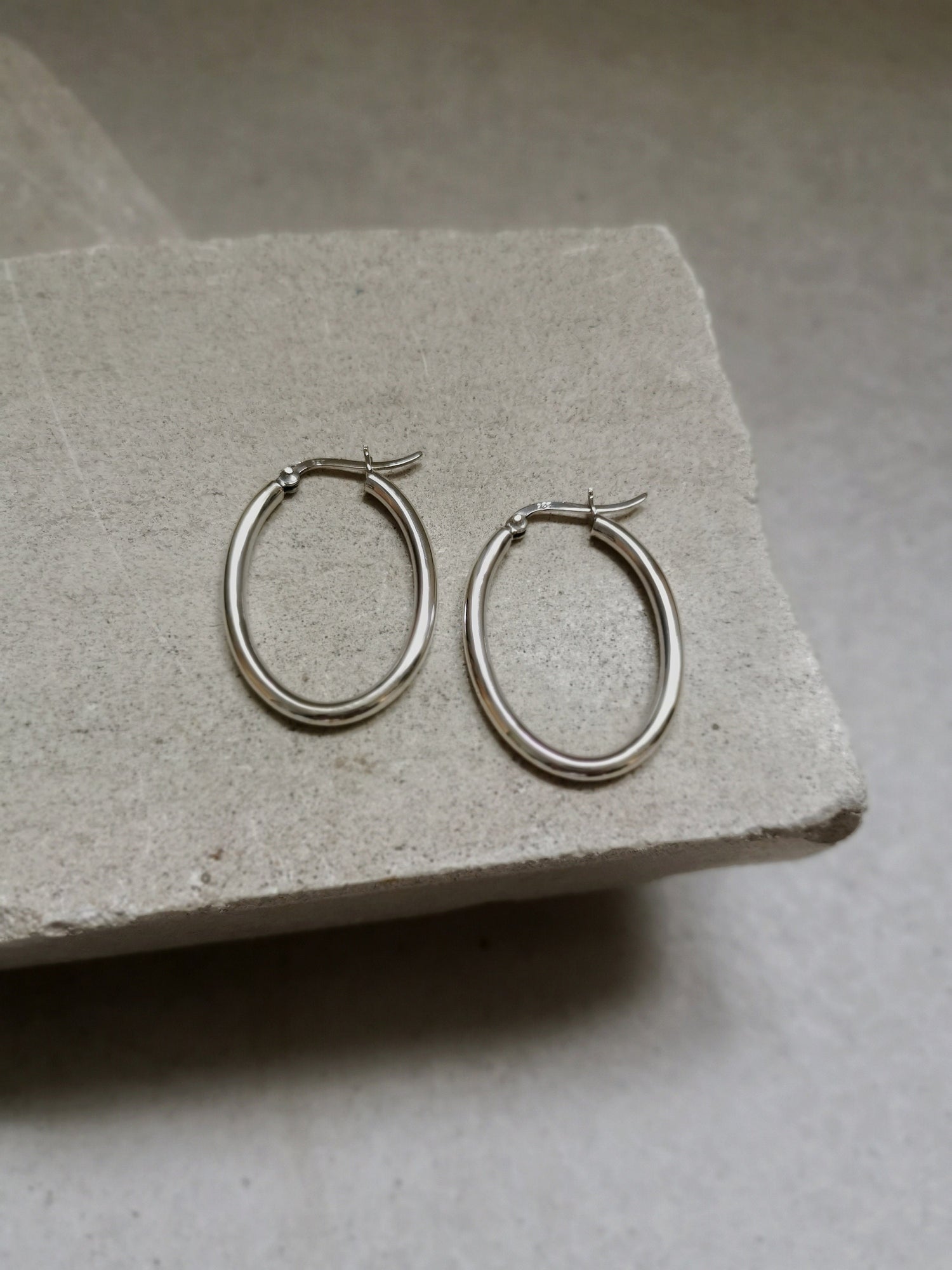 Boucles d'oreilles créoles ovales en argent 925, minimalistes, en argent sterling