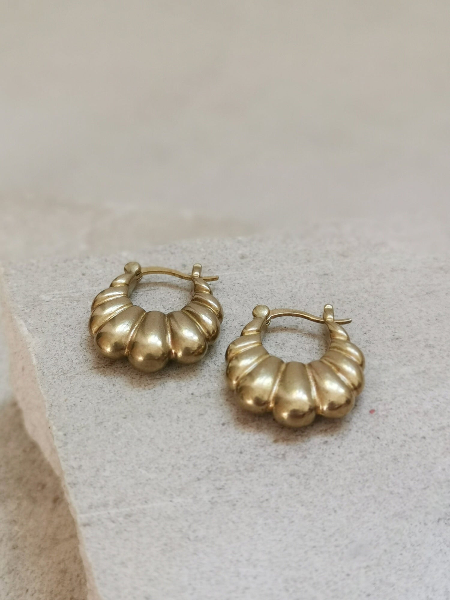 Boucles d'oreilles créoles croissant en laiton doré, petites créoles épaisses, créoles ovales