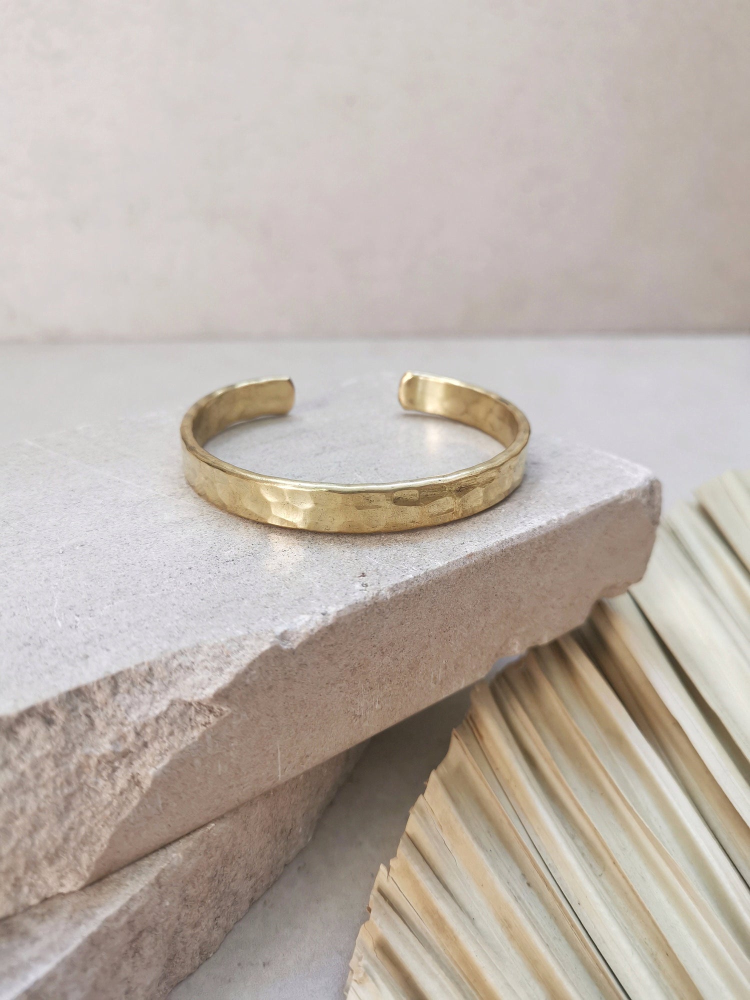 Wide bracelet made of golden brass adjustable, bangle made of solid brass hammered gold, minimalist simple bangle