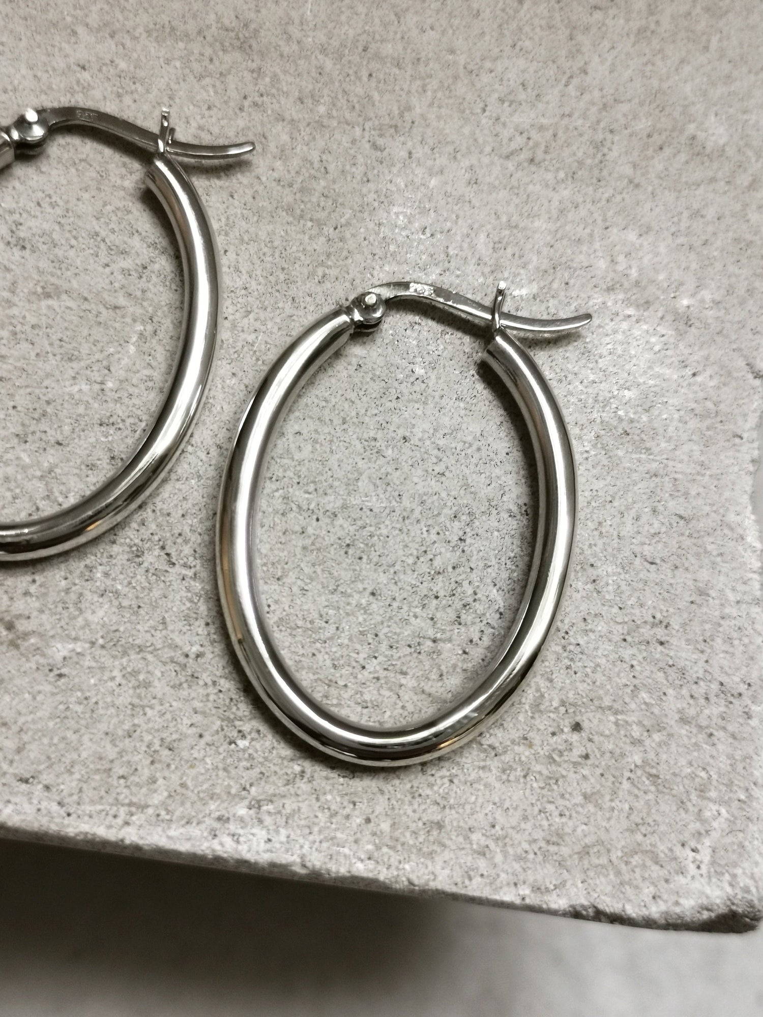Boucles d'oreilles créoles ovales en argent 925, minimalistes, en argent sterling