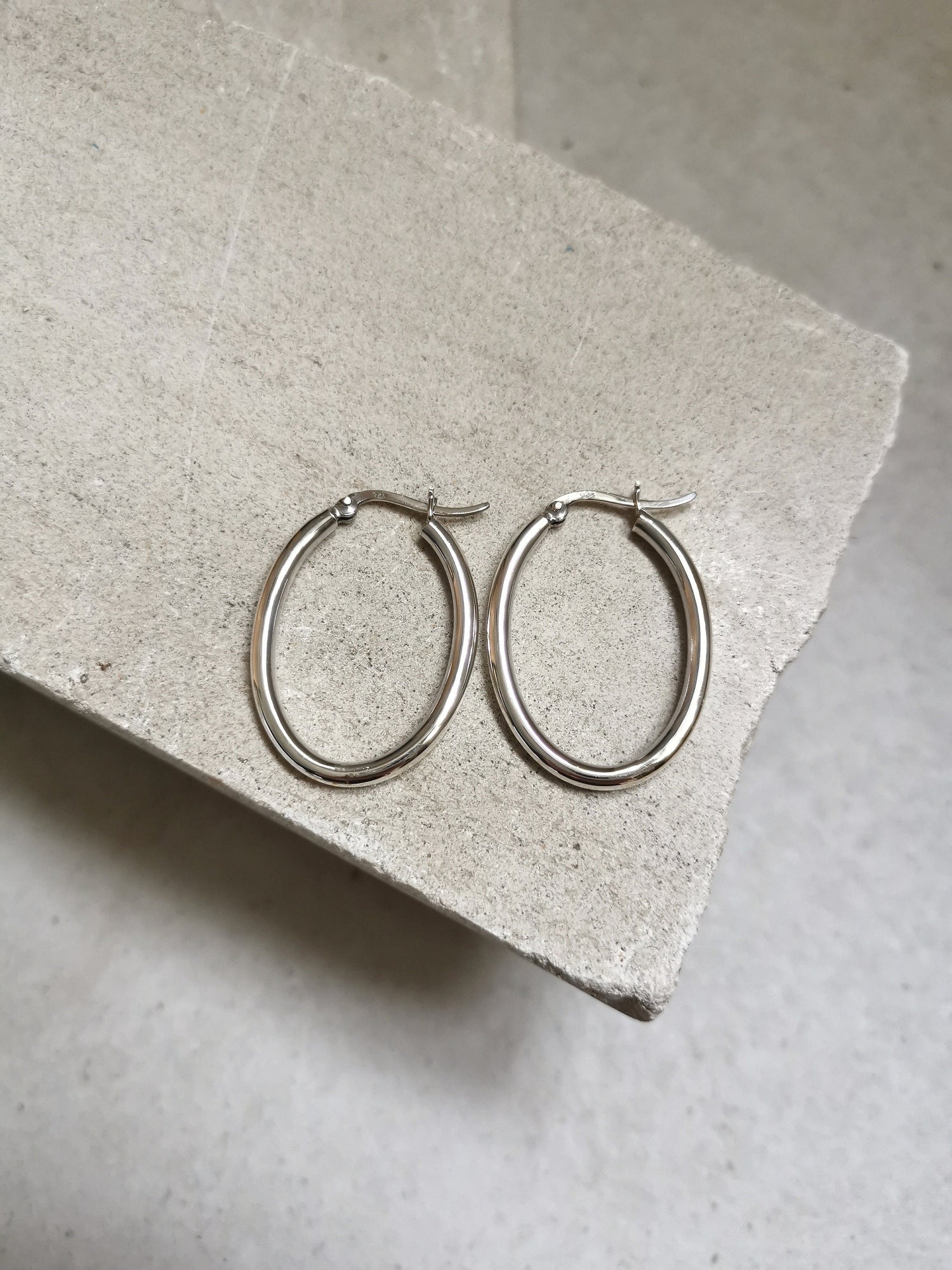 Boucles d'oreilles créoles ovales en argent 925, minimalistes, en argent sterling