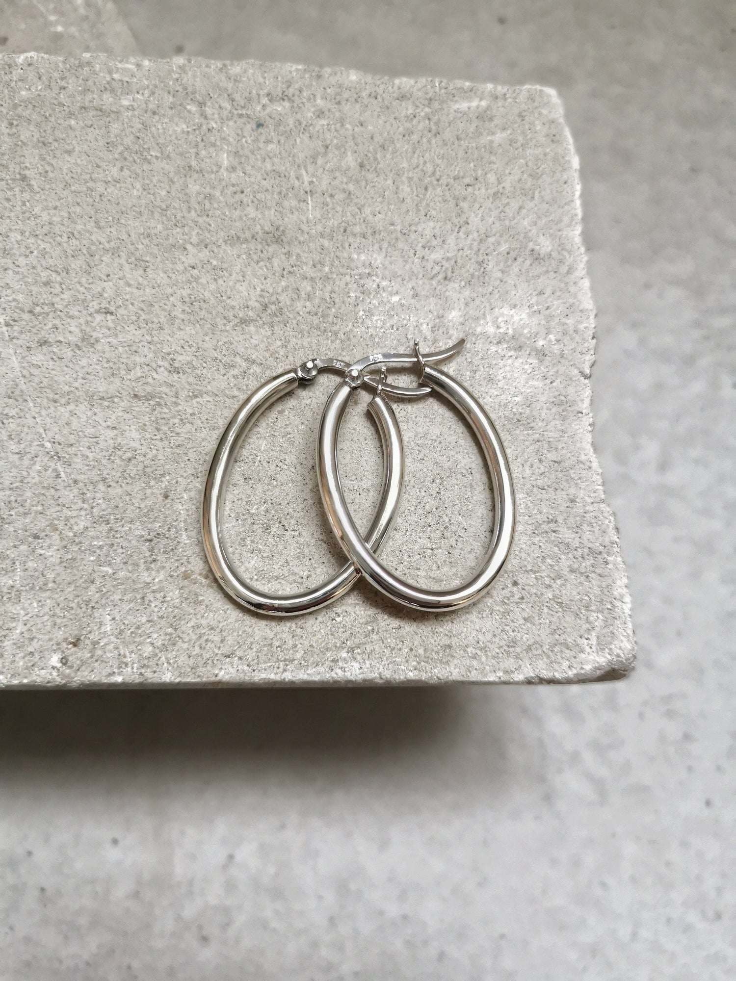 Boucles d'oreilles créoles ovales en argent 925, minimalistes, en argent sterling