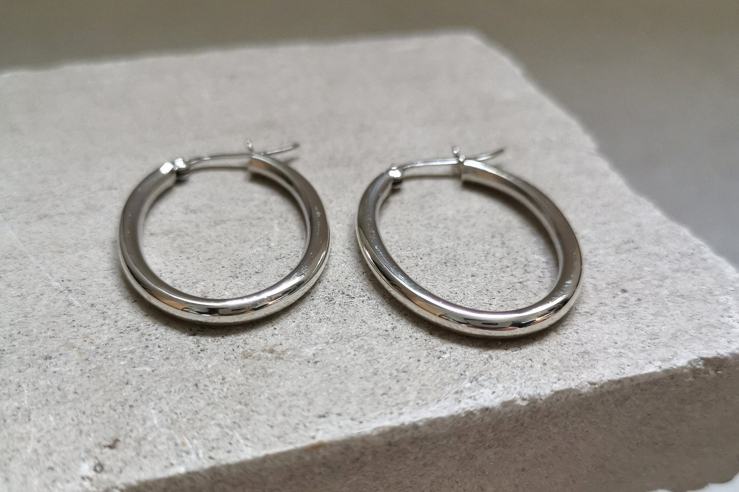Boucles d'oreilles créoles ovales en argent 925, minimalistes, en argent sterling