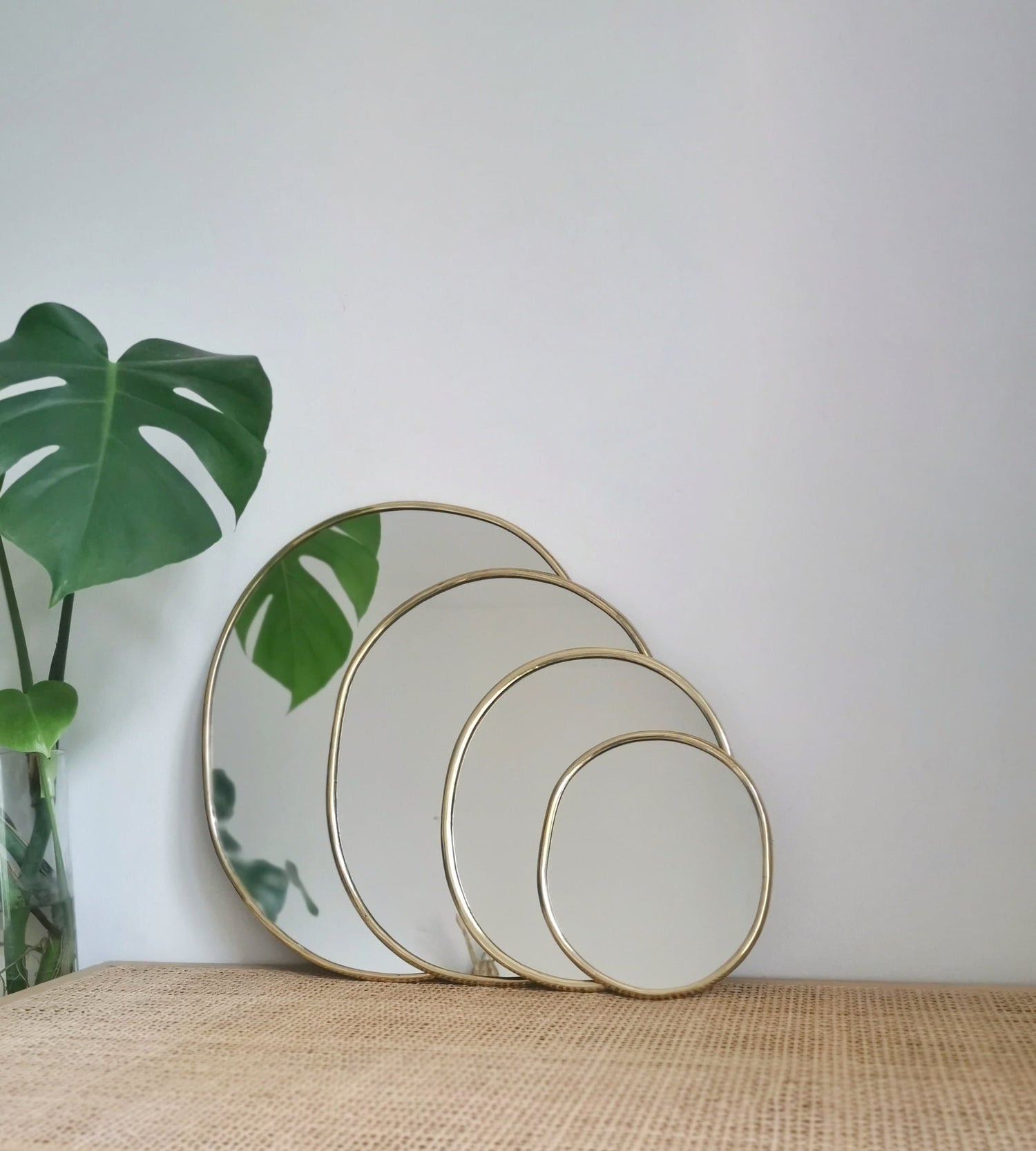 Oval mirror, mirror with golden brass frame, oval wall mirror, handmade in Morocco