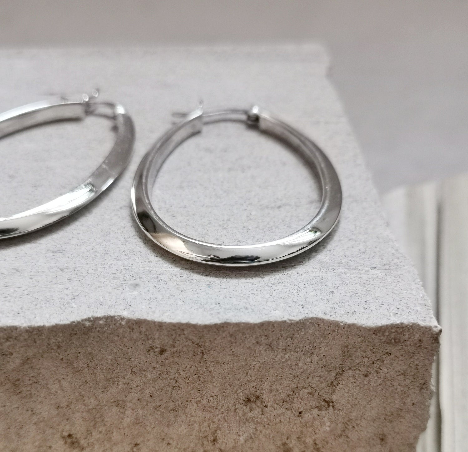 Boucles d'oreilles créoles ovales en argent 925, minimalistes, en argent sterling