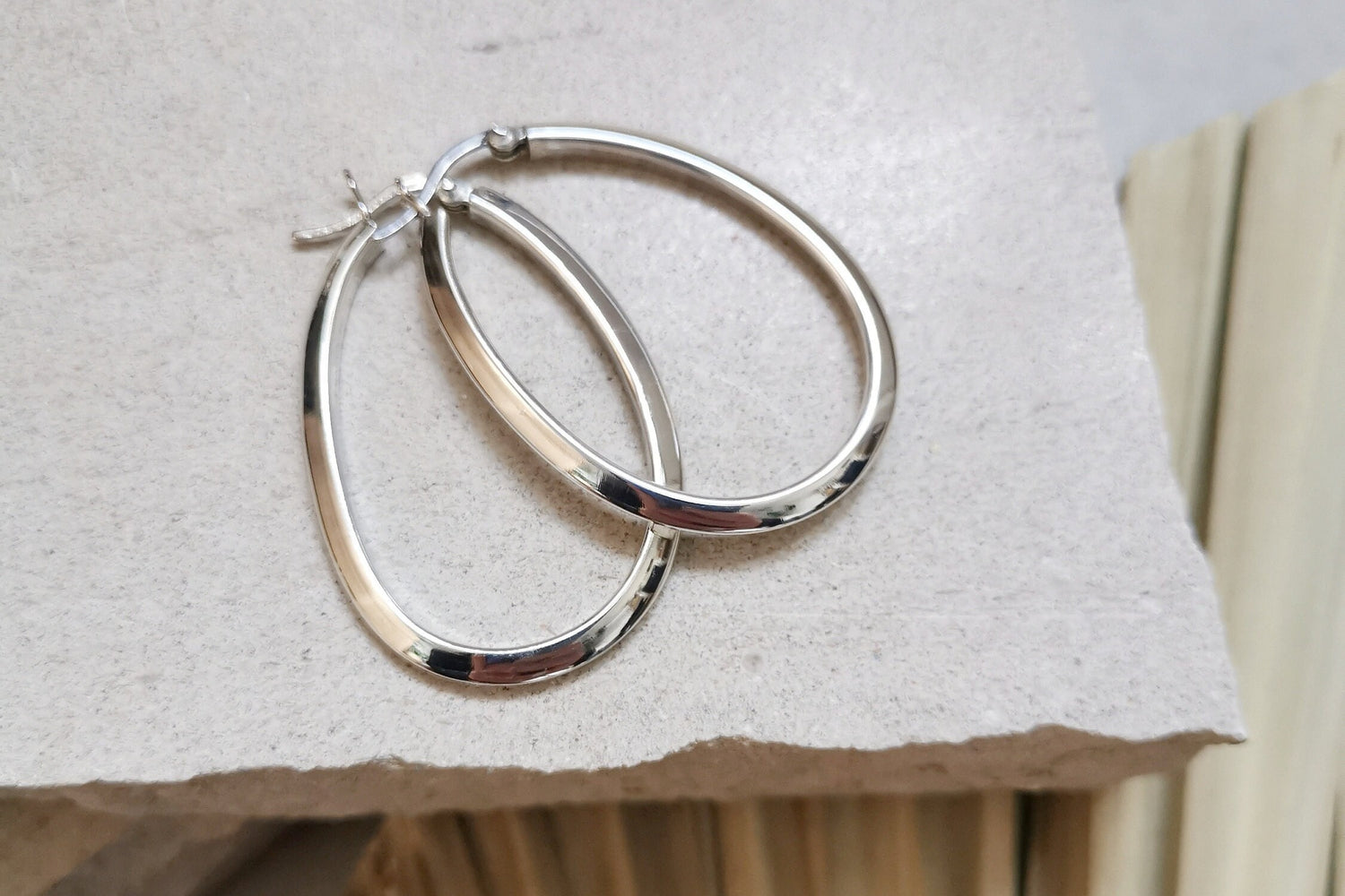 Boucles d'oreilles créoles ovales en argent 925, minimalistes, en argent sterling