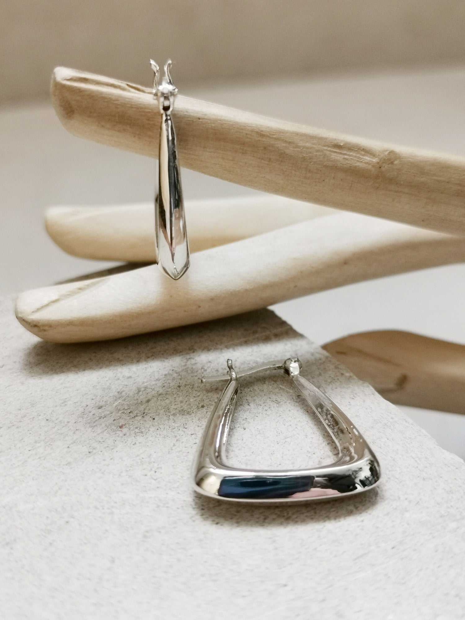 Silber 925 Creolen Trapez Form, Geometrische Ohrringe, Dreieckige Creolen, Minimalistisch Dreieck Ohrringe