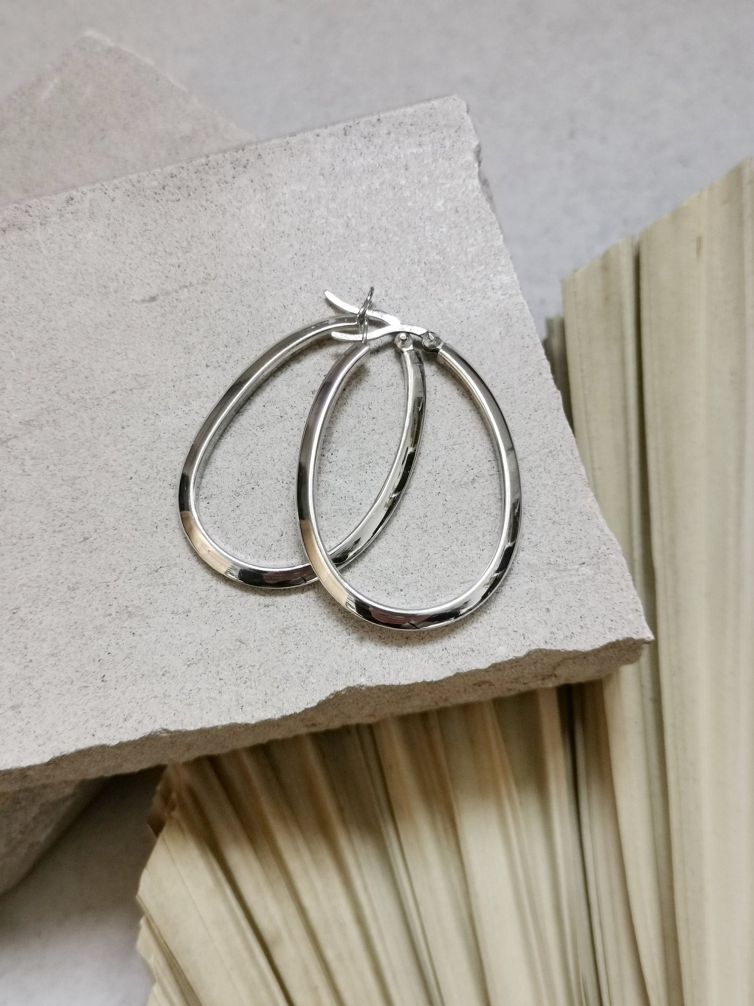 Boucles d'oreilles créoles ovales en argent 925, minimalistes, en argent sterling