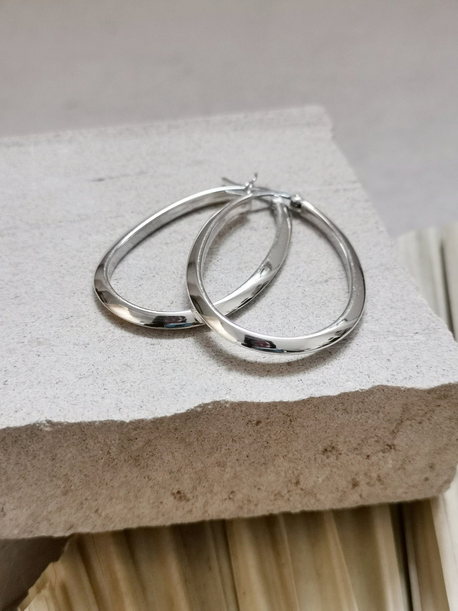Boucles d'oreilles créoles ovales en argent 925, minimalistes, en argent sterling