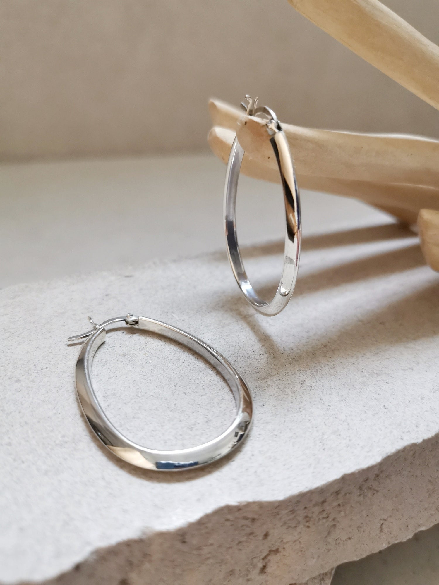 Boucles d'oreilles créoles ovales en argent 925, minimalistes, en argent sterling