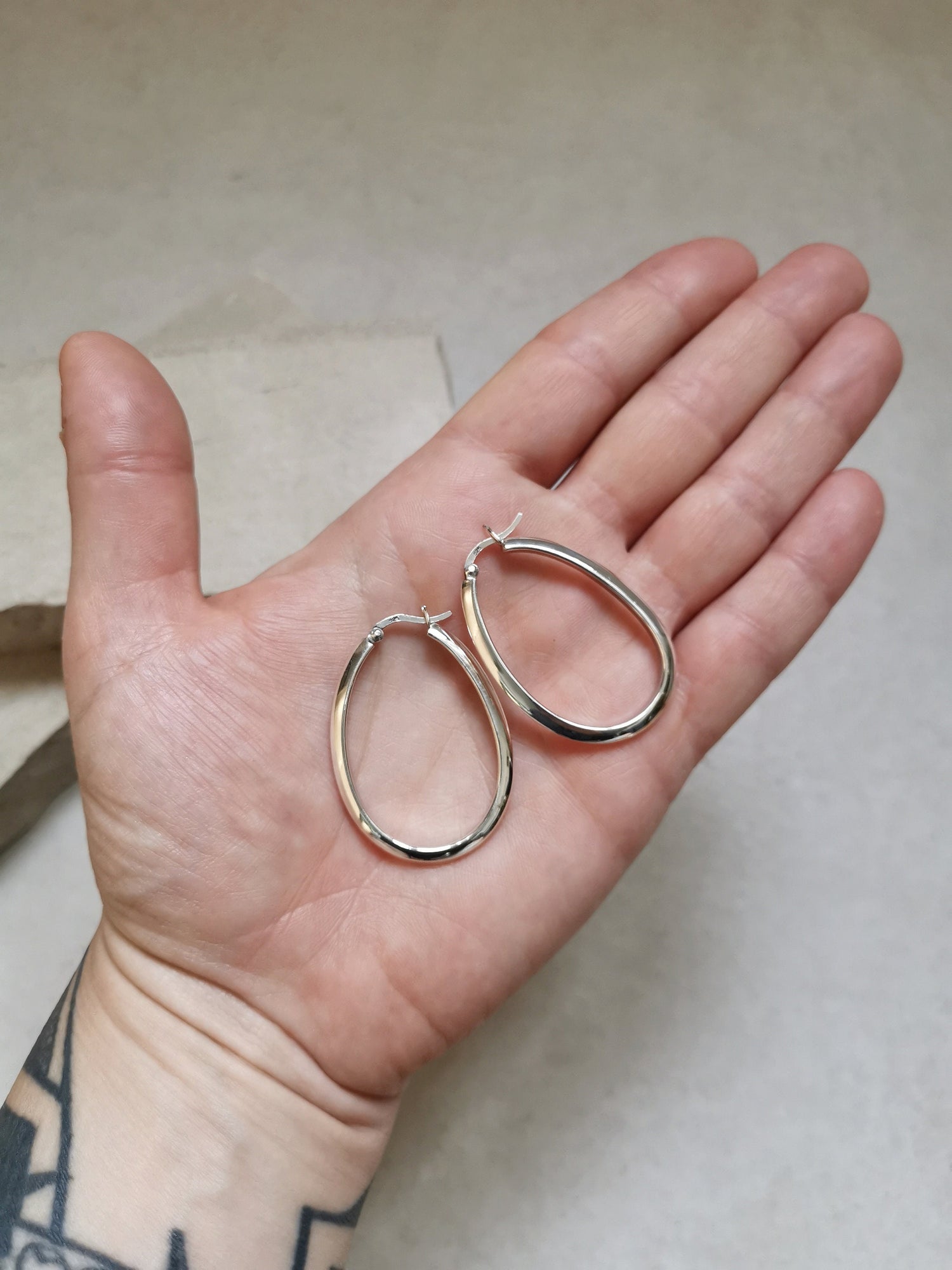 Boucles d'oreilles créoles ovales en argent 925, minimalistes, en argent sterling