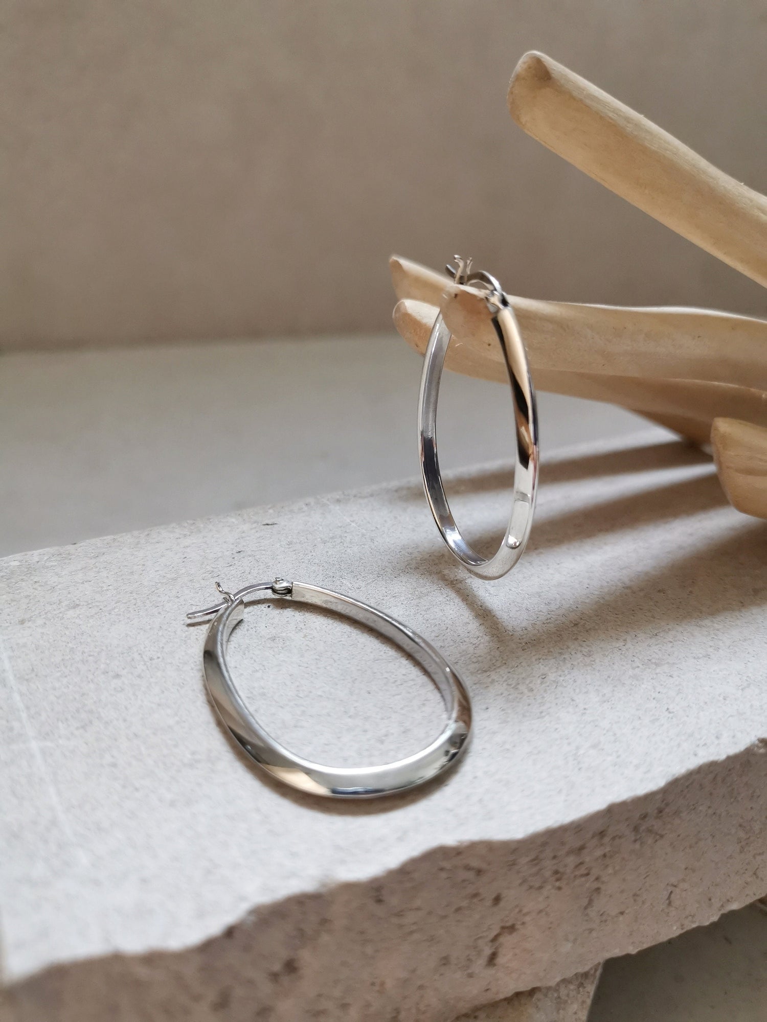 Boucles d'oreilles créoles ovales en argent 925, minimalistes, en argent sterling
