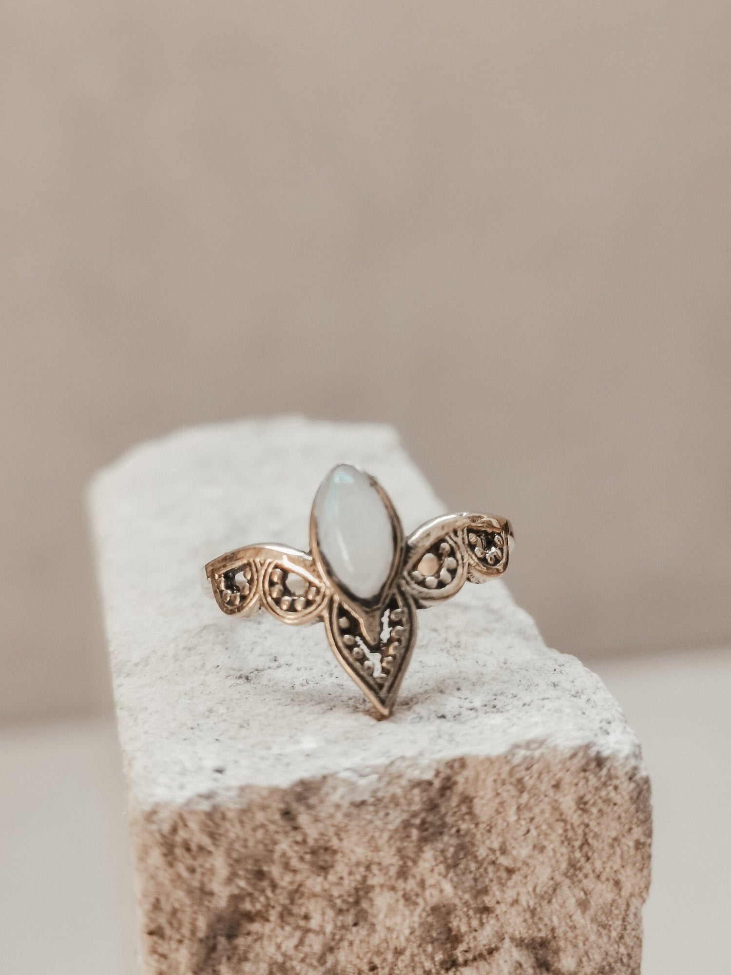 Ring with moonstone, tiara crown ring, stacking ring, boho ring, hippie ring, golden ring with moonstone