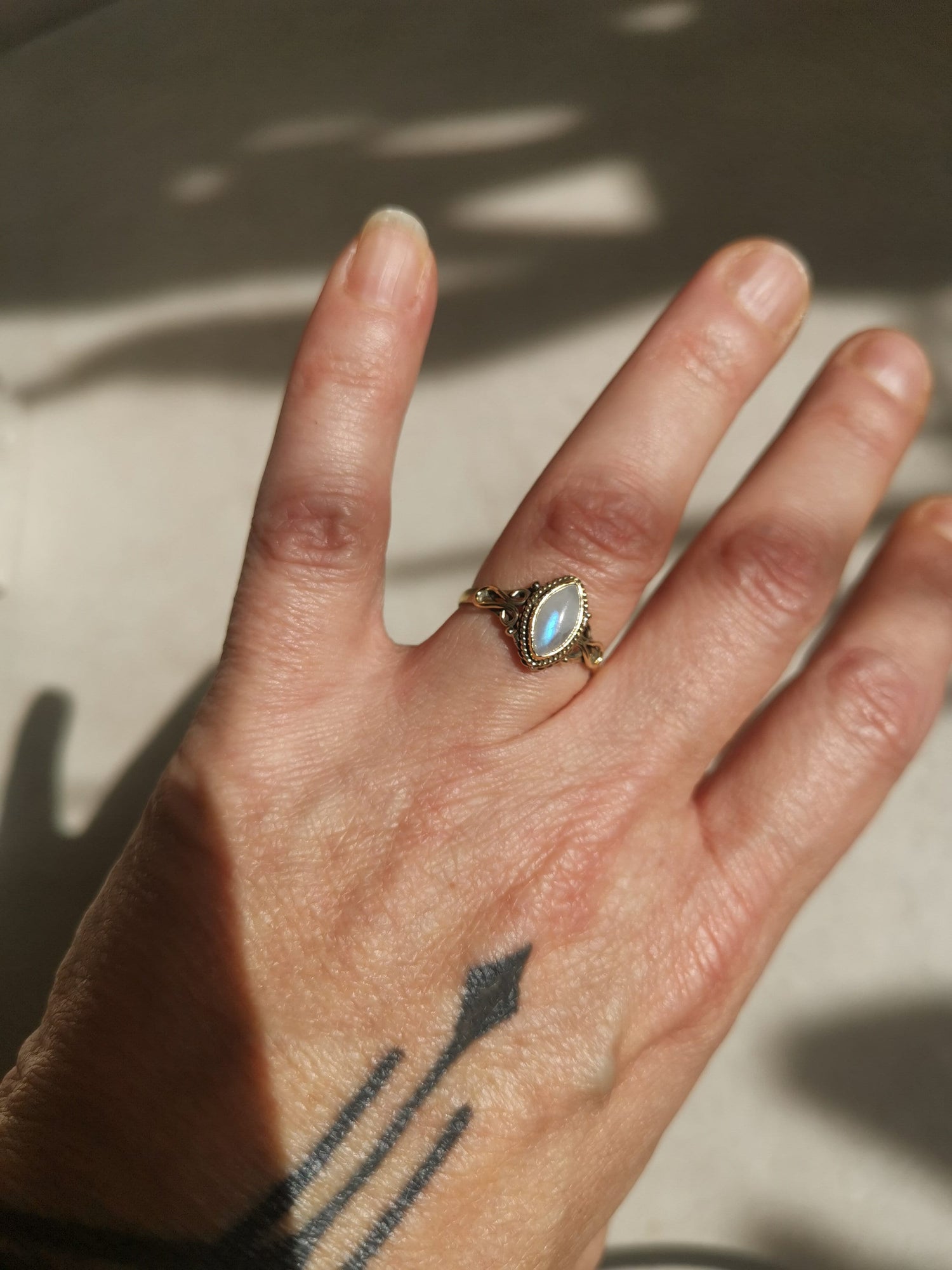 Cabochon ring with moonstone, stacking ring, boho ring, golden ring with moonstone