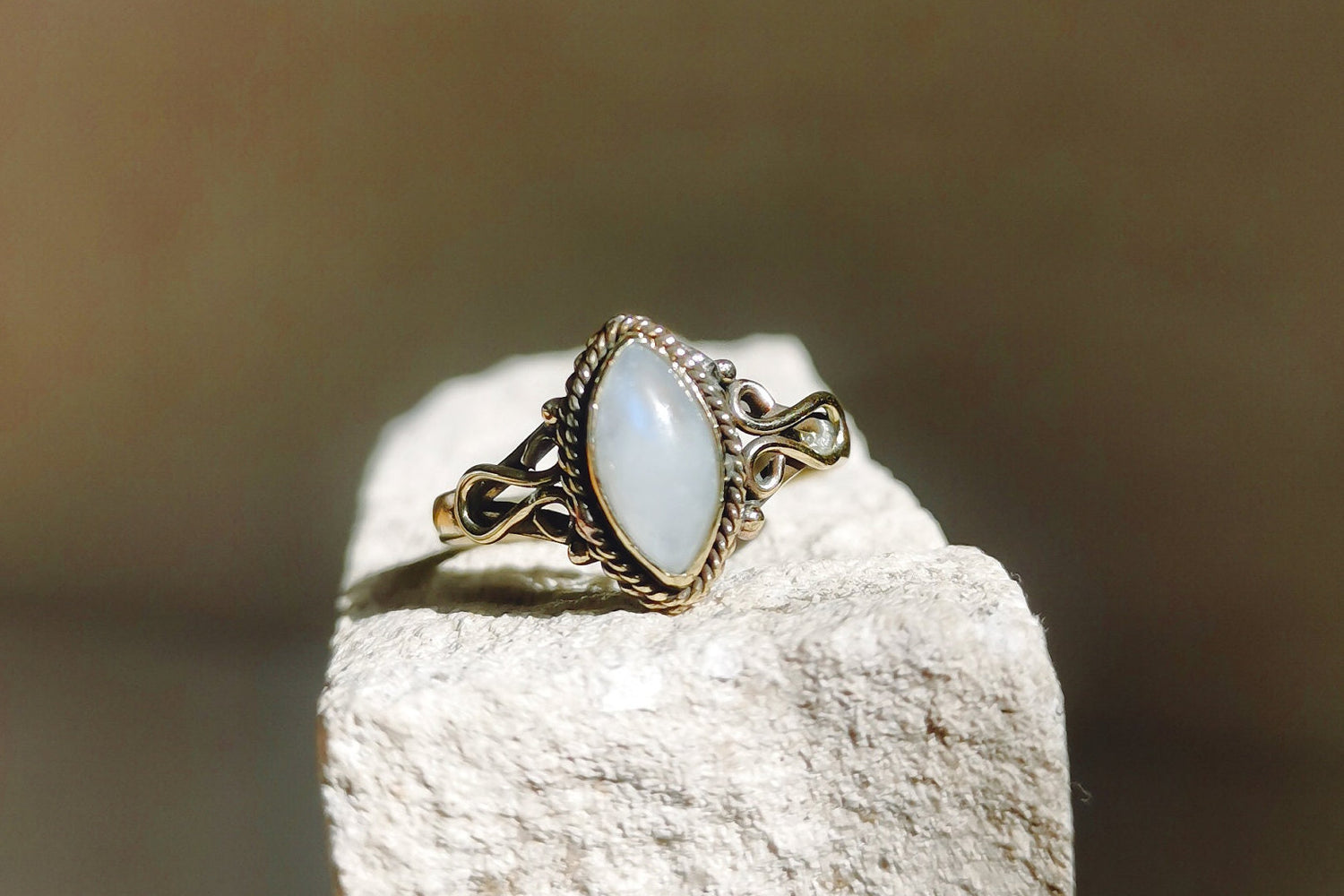 Cabochon ring with moonstone, stacking ring, boho ring, golden ring with moonstone