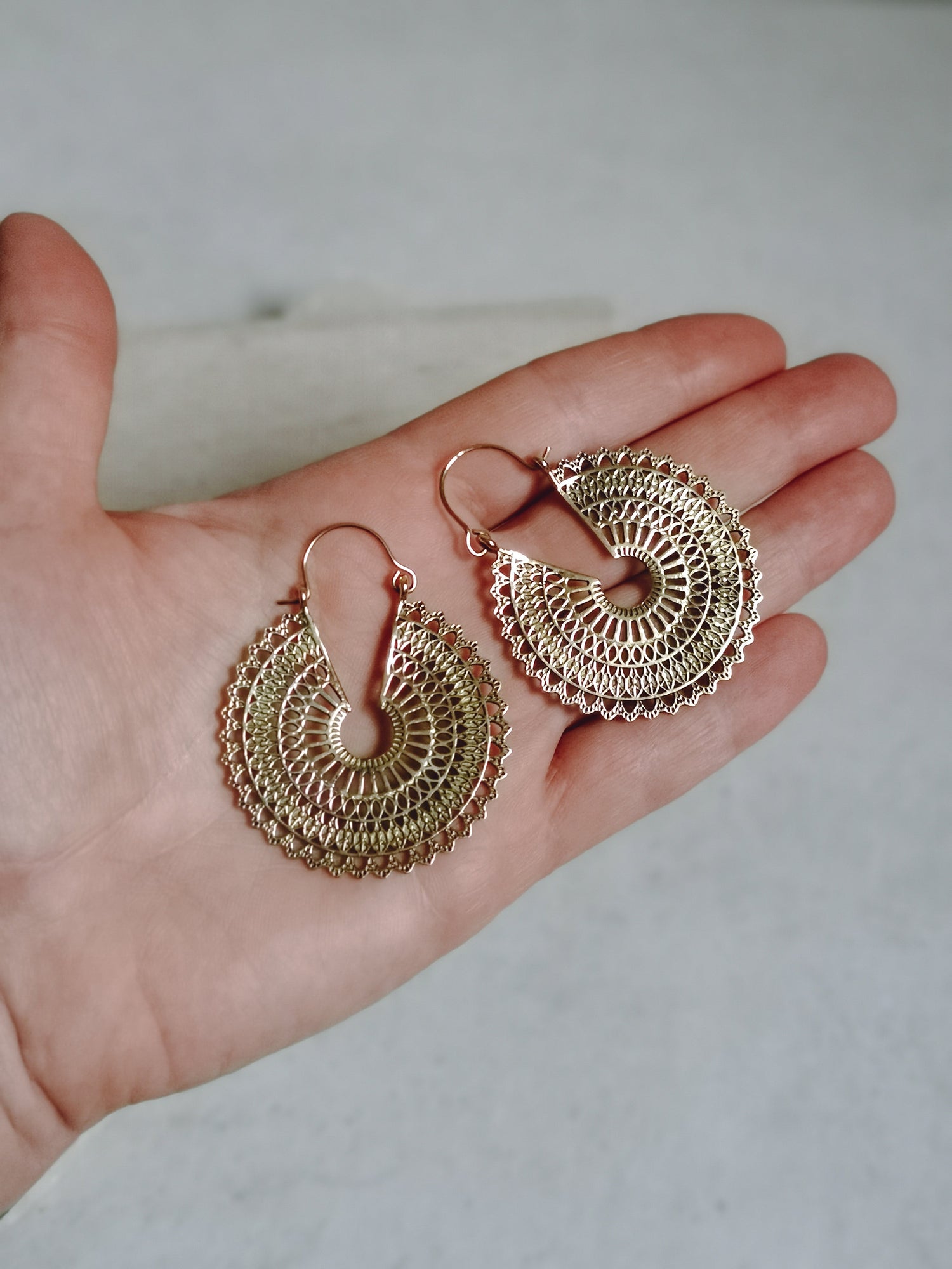Brass mandala earrings, golden tribal earrings, gold statement earrings, boho earrings, hippie jewelry, ethnic earrings