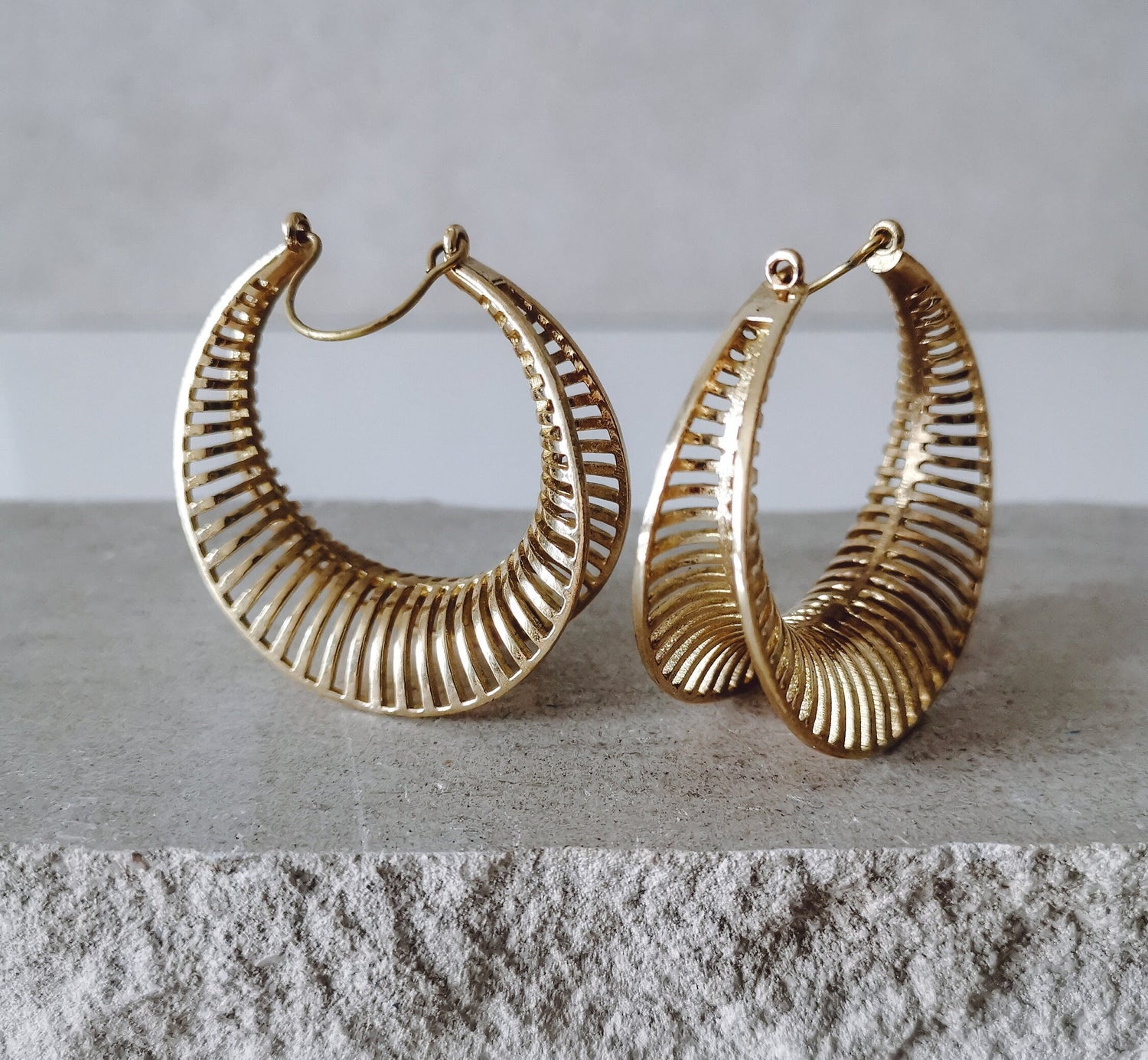 Large tribal earrings, statement gold earrings, ethnic hoop earrings made of brass, chunky ear weights