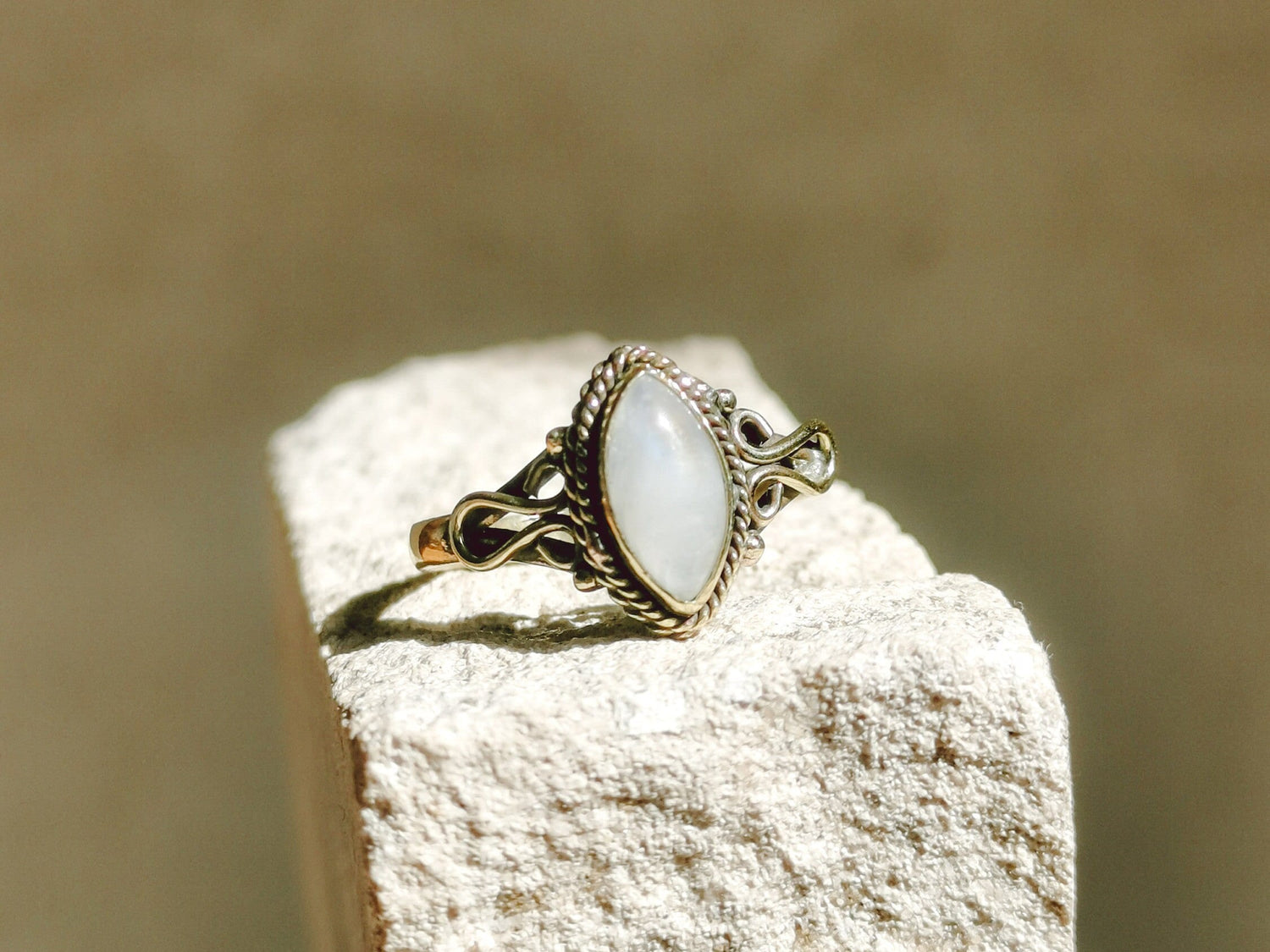 Cabochon ring with moonstone, stacking ring, boho ring, golden ring with moonstone