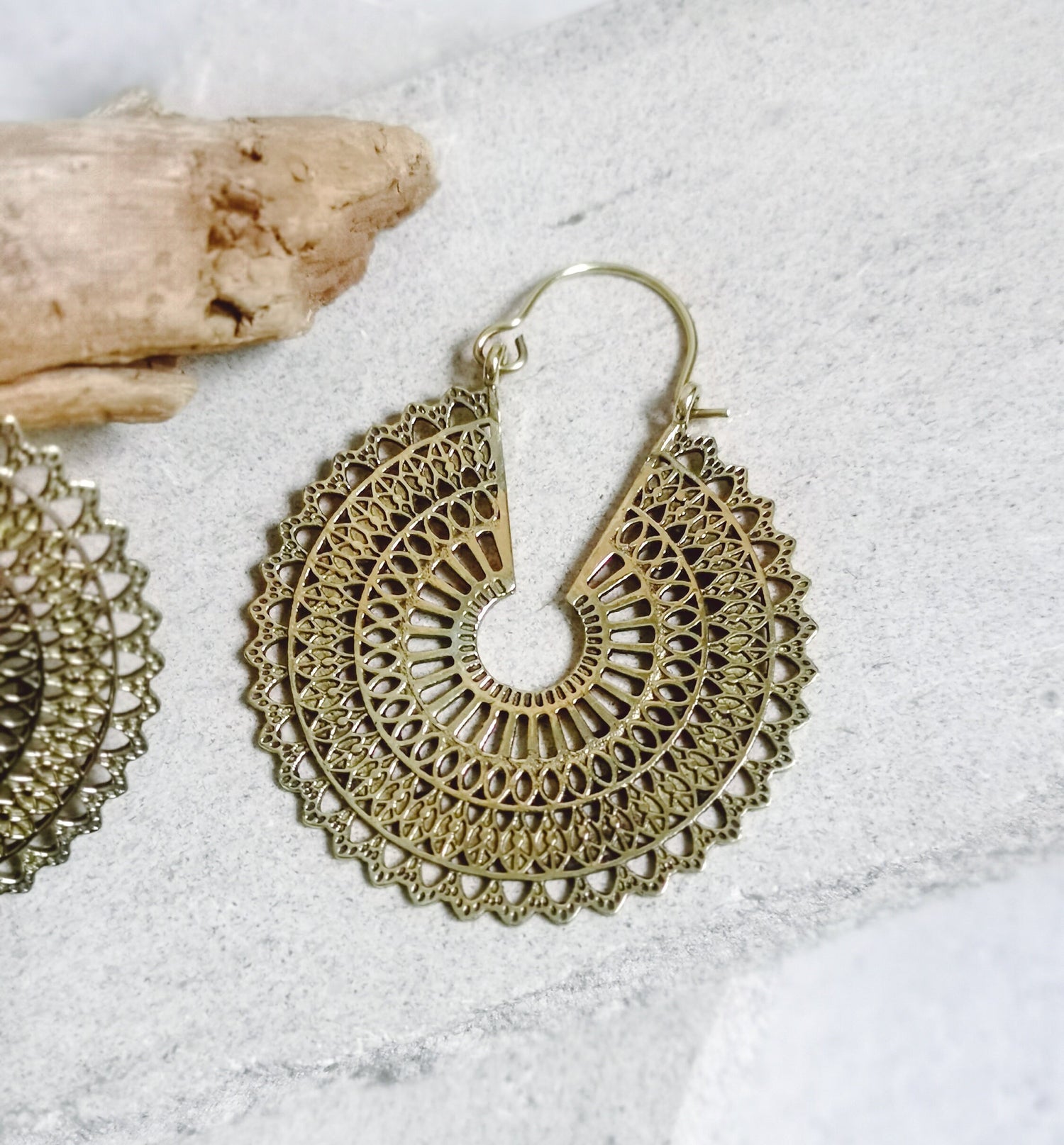 Brass mandala earrings, golden tribal earrings, gold statement earrings, boho earrings, hippie jewelry, ethnic earrings